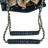 Chanel Vintage Black Leather Quilted Bottom Chain Tote Bag 1987