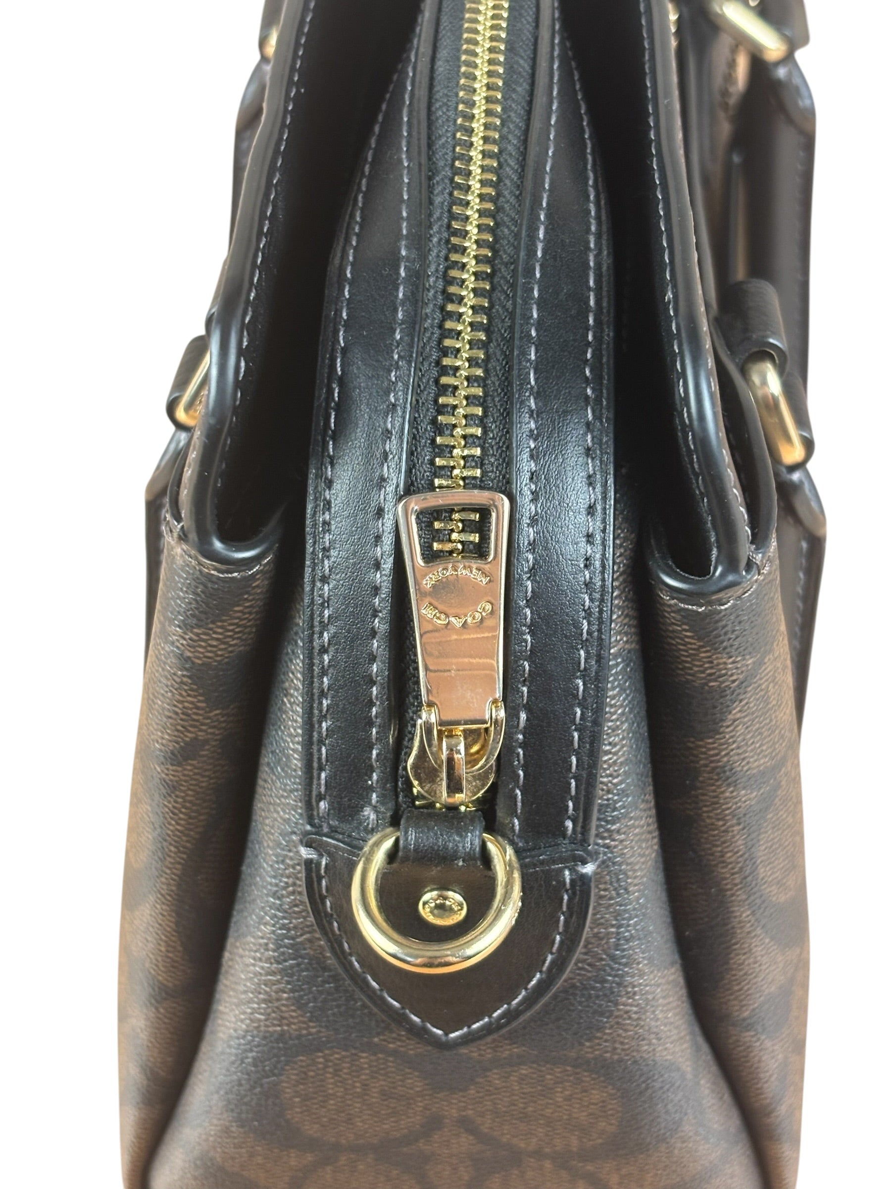 Coach Brown/Black Canvas Mini Darcie Carryall Two-Way Bag