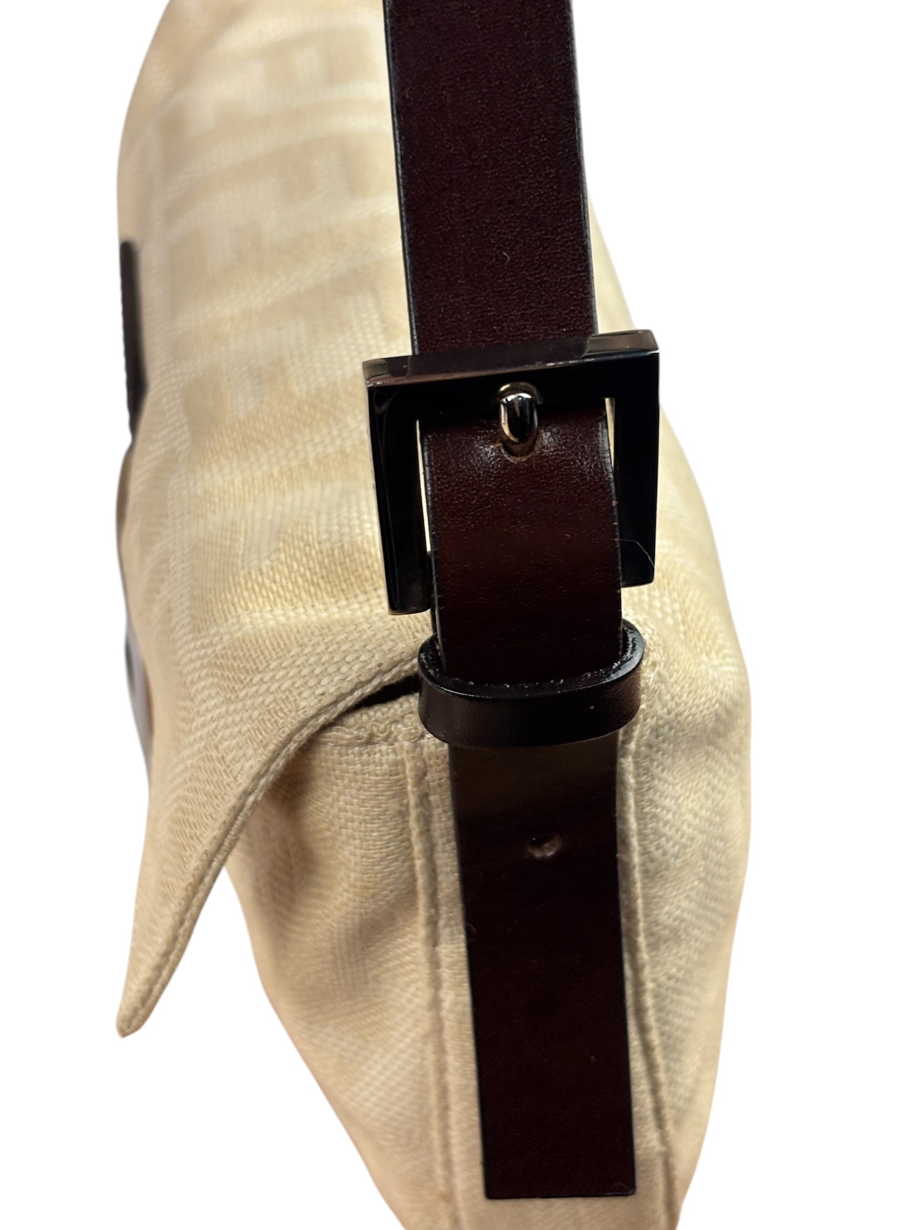 Fendi Vintage FF Ivory Canvas Baguette Shoulder Bag