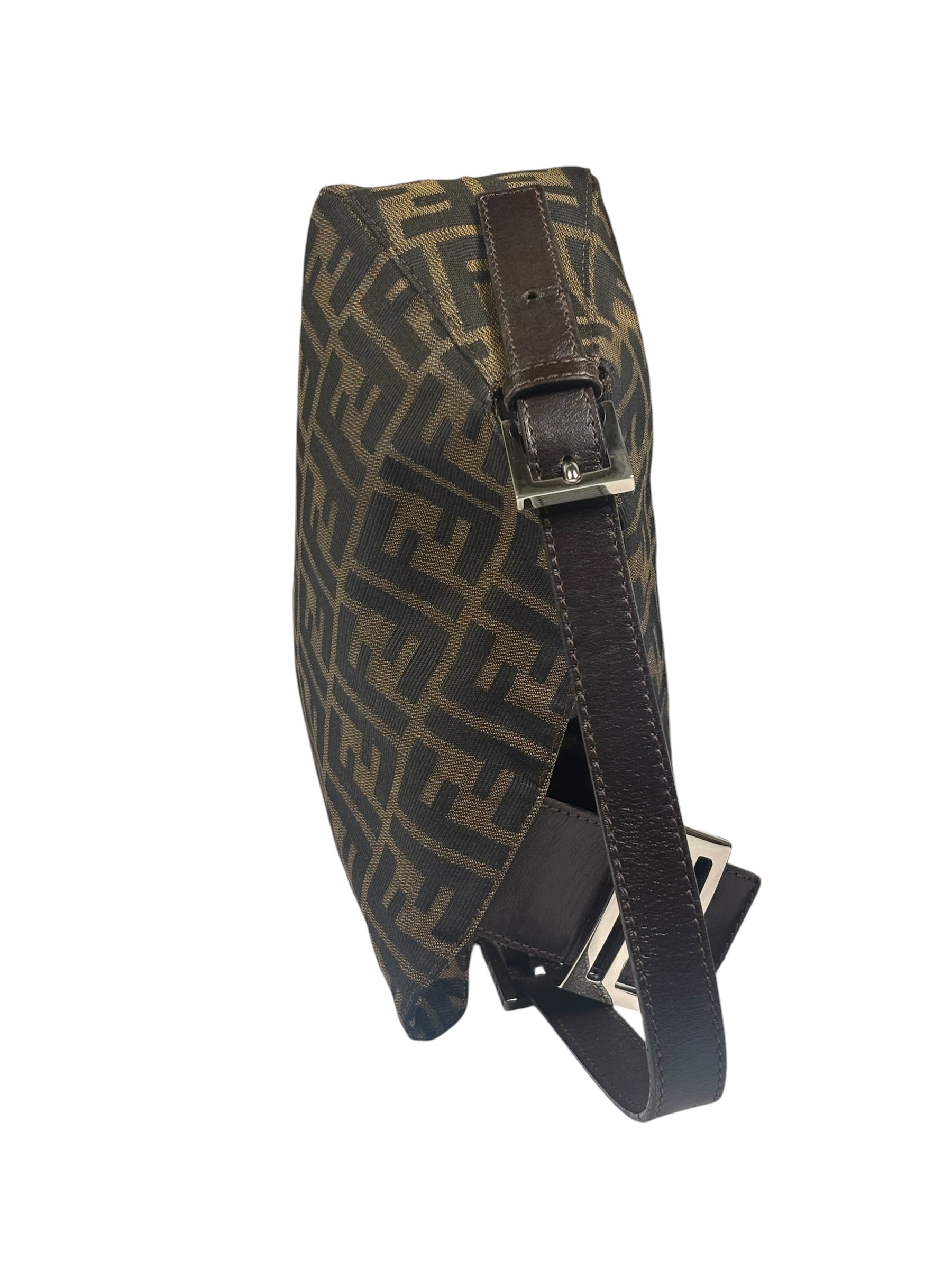 Fendi Brown Leather Trim Baguette