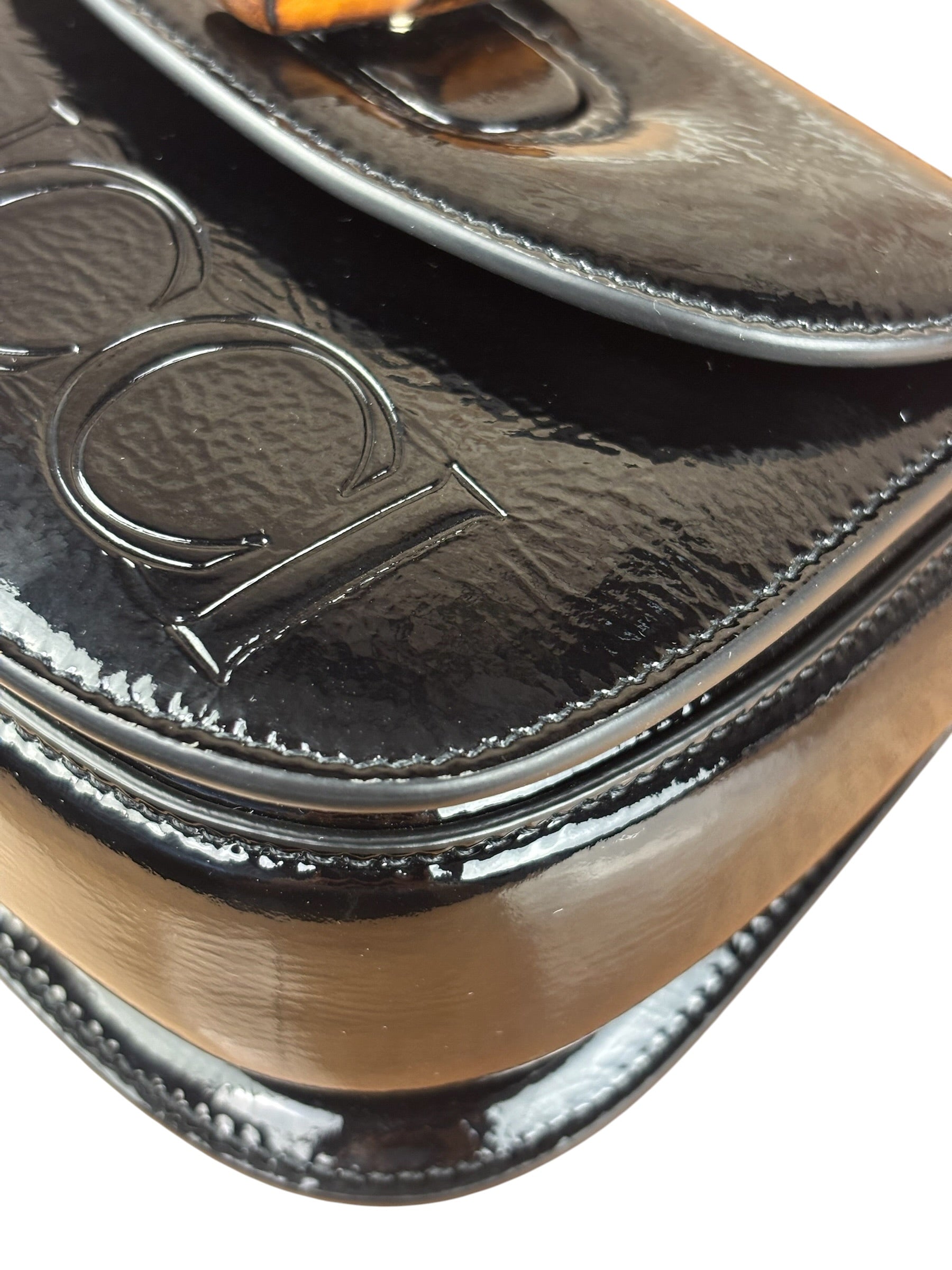 Gucci Bamboo Mini Top Handle Patent Leather Black