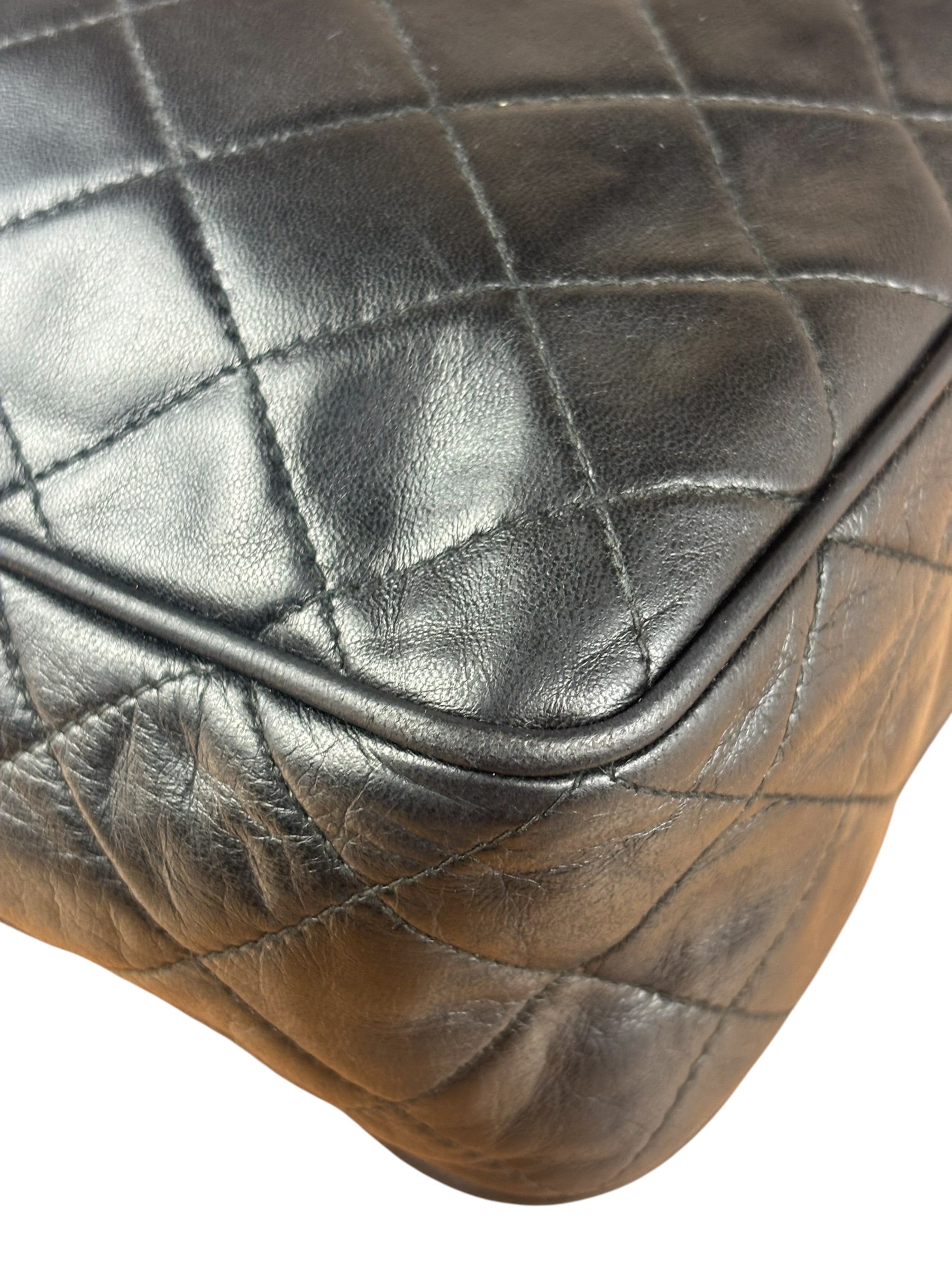 Chanel Vintage Black Quilted Leather Camera Crossbody Bag 1992