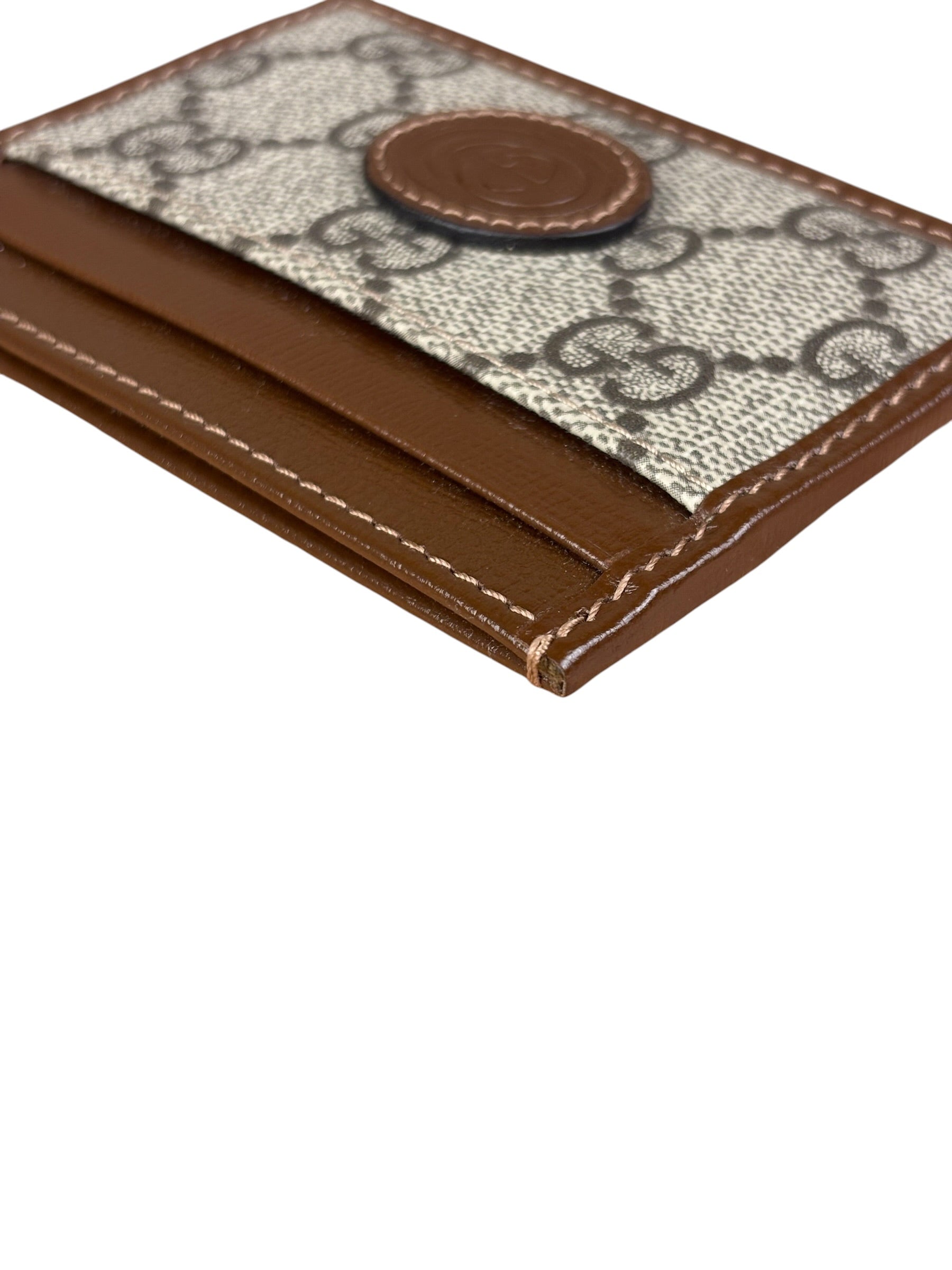 Gucci Brown Leather Trim GG Supreme Card Holder