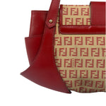 Fendi Red Leather Trim Zucca Compliation Shoulder Bag