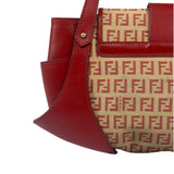 Fendi Red Leather Trim Zucca Compliation Shoulder Bag
