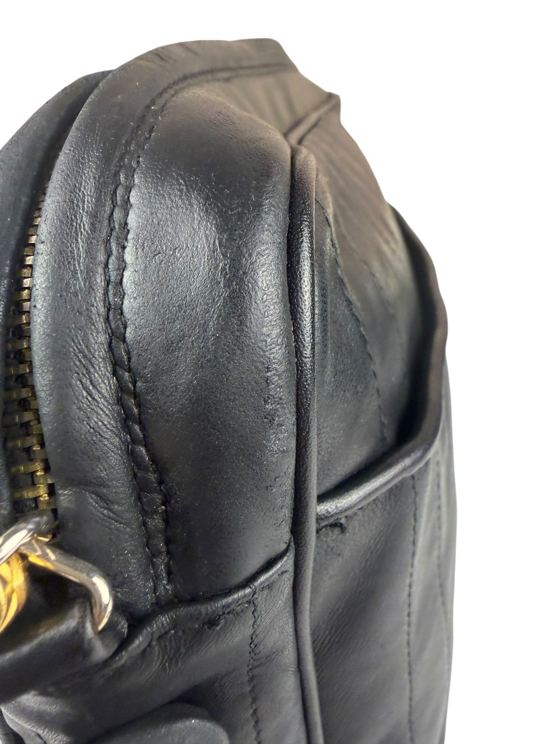 Chanel Vintage Black Leather Mademoiselle Vertical Quilted Shoulder Bag 1990's
