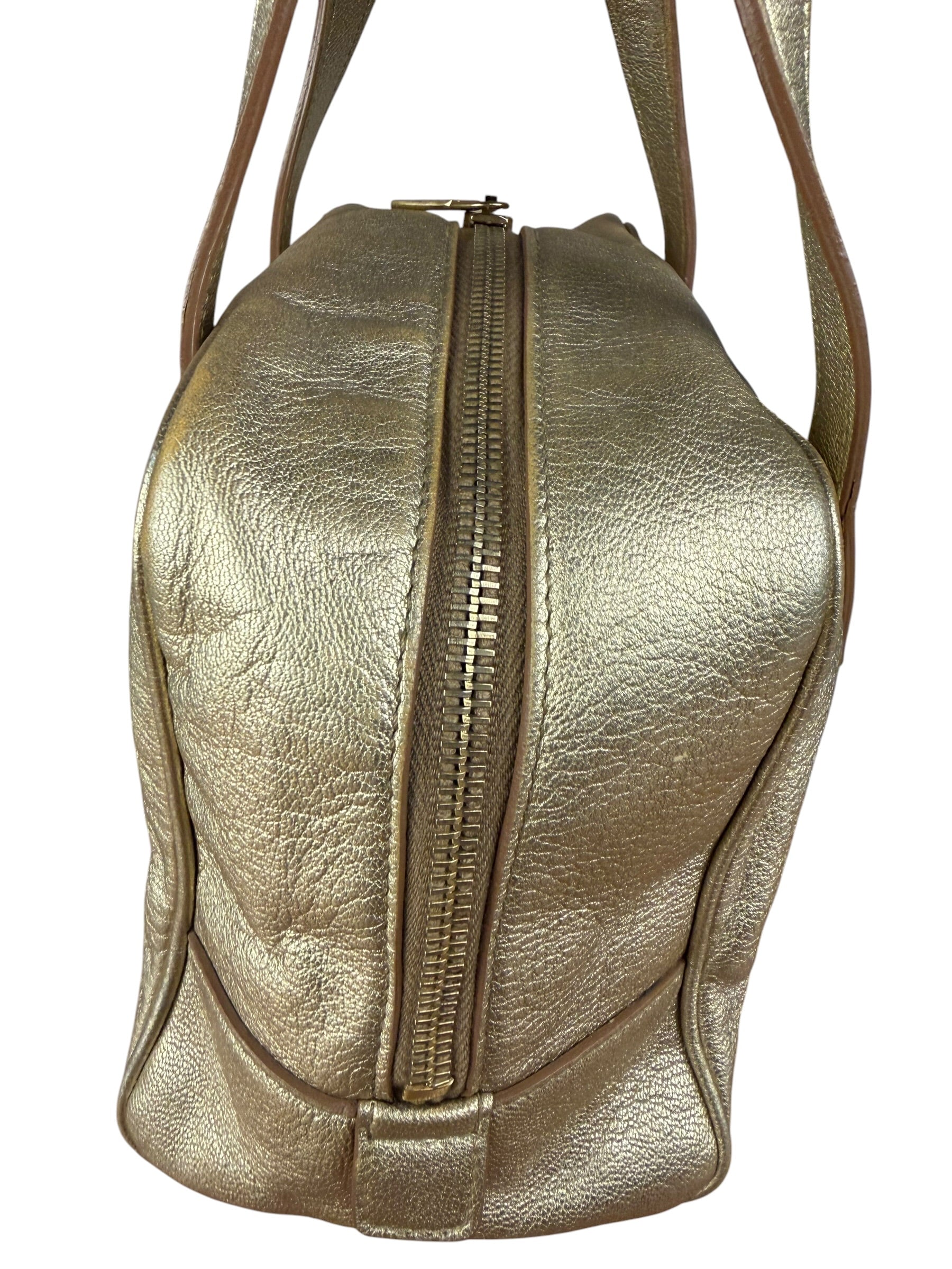 Yves Saint Laurent Gold Leather Embossed YSL Logo Handbag