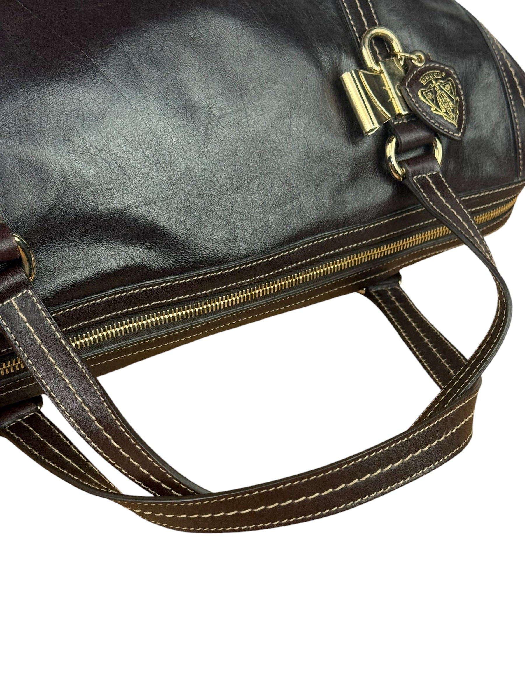 Gucci Vintage Dark Brown Leather Duchessa Boston Handbag