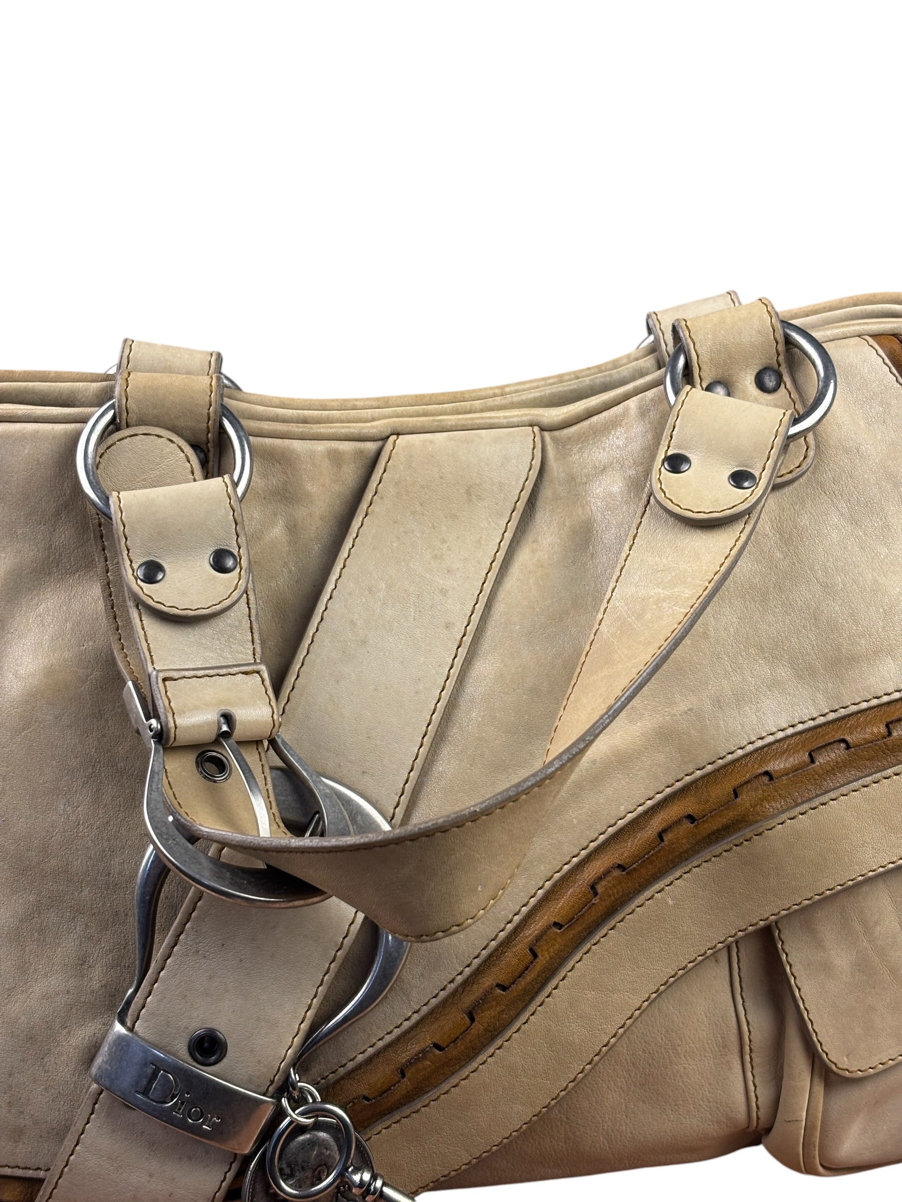 Christian Dior Beige Large Gaucho Double Saddle Shoulder Bag