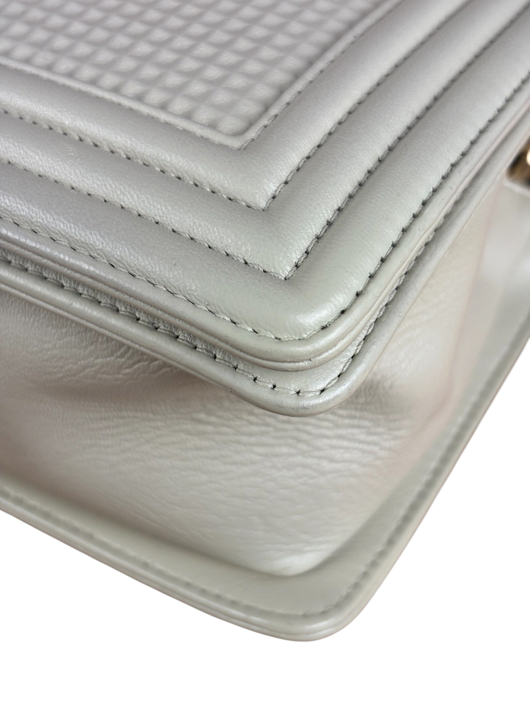 Chanel White Leather Cube Boy Bag 2014