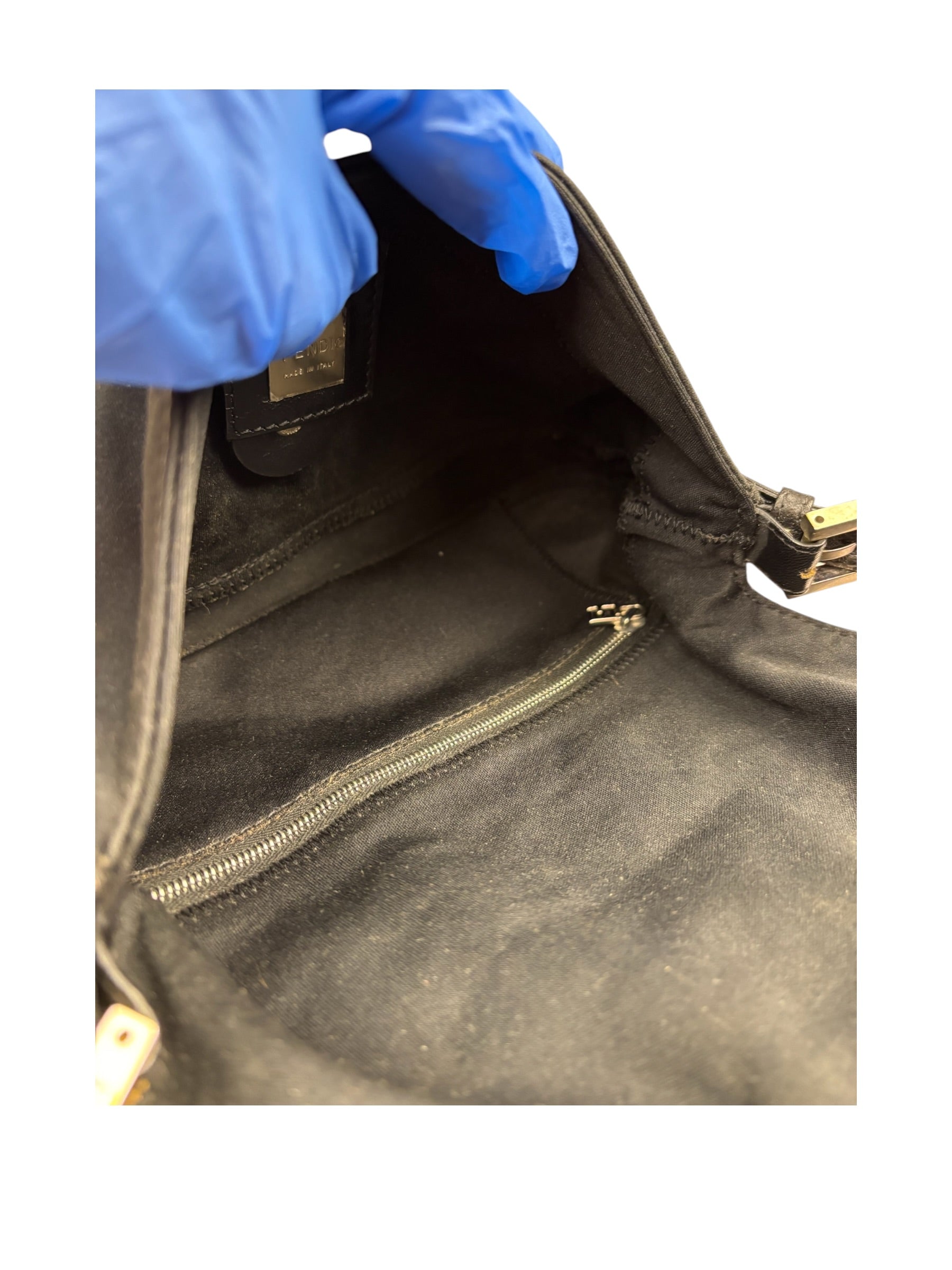 Fendi Black Leather Trim Baguette
