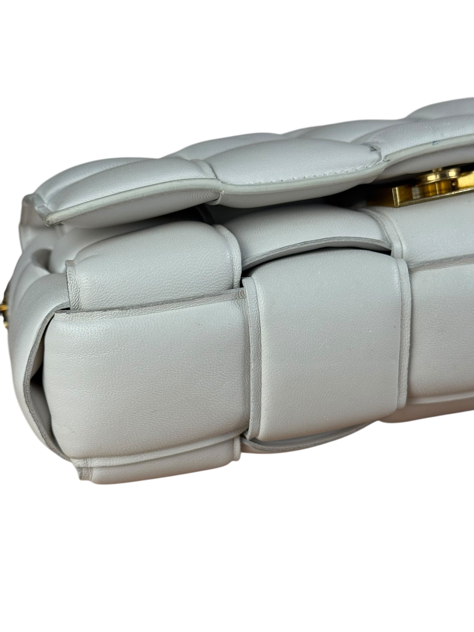 Bottega Veneta White Leather Padded Cassette Chain Bag