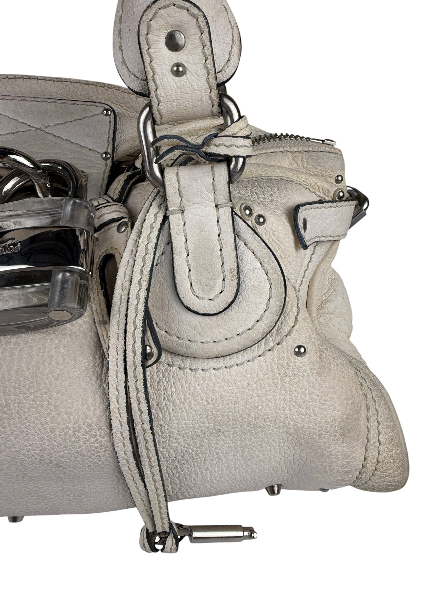 Chloé White Leather Paddington Handbag (Repainted)