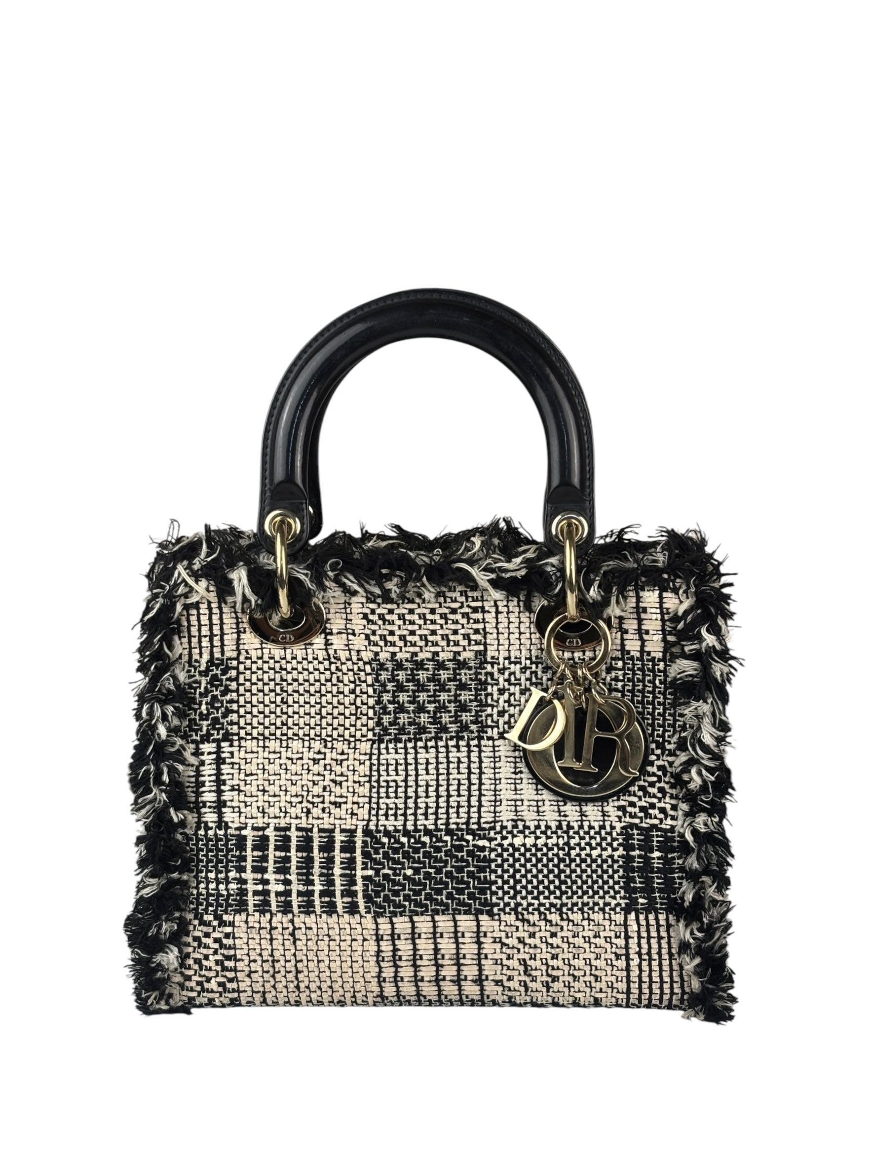 Christian Dior Black/White Tweed Lady Dior Two-Way Bag