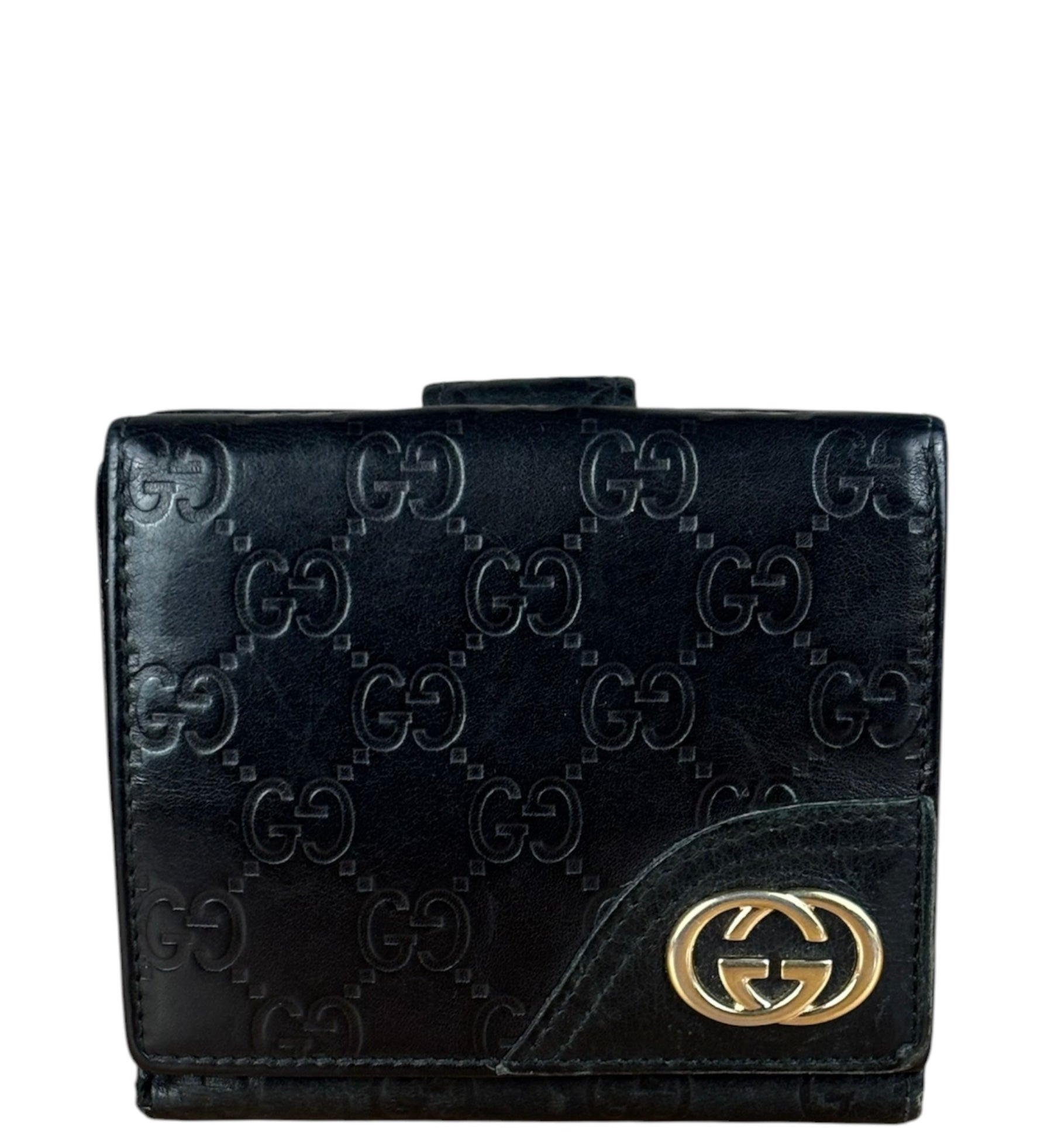 Gucci GG Vintage Black Guccissima Sukey French Flap Wallet