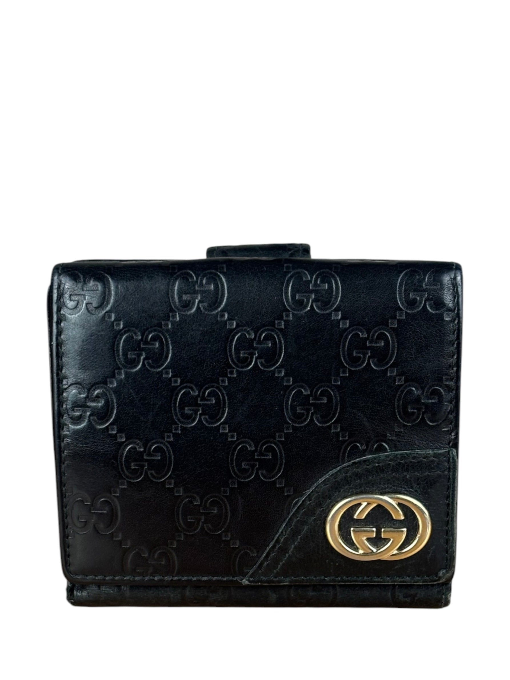 Gucci GG Vintage Black Guccissima Sukey French Flap Wallet