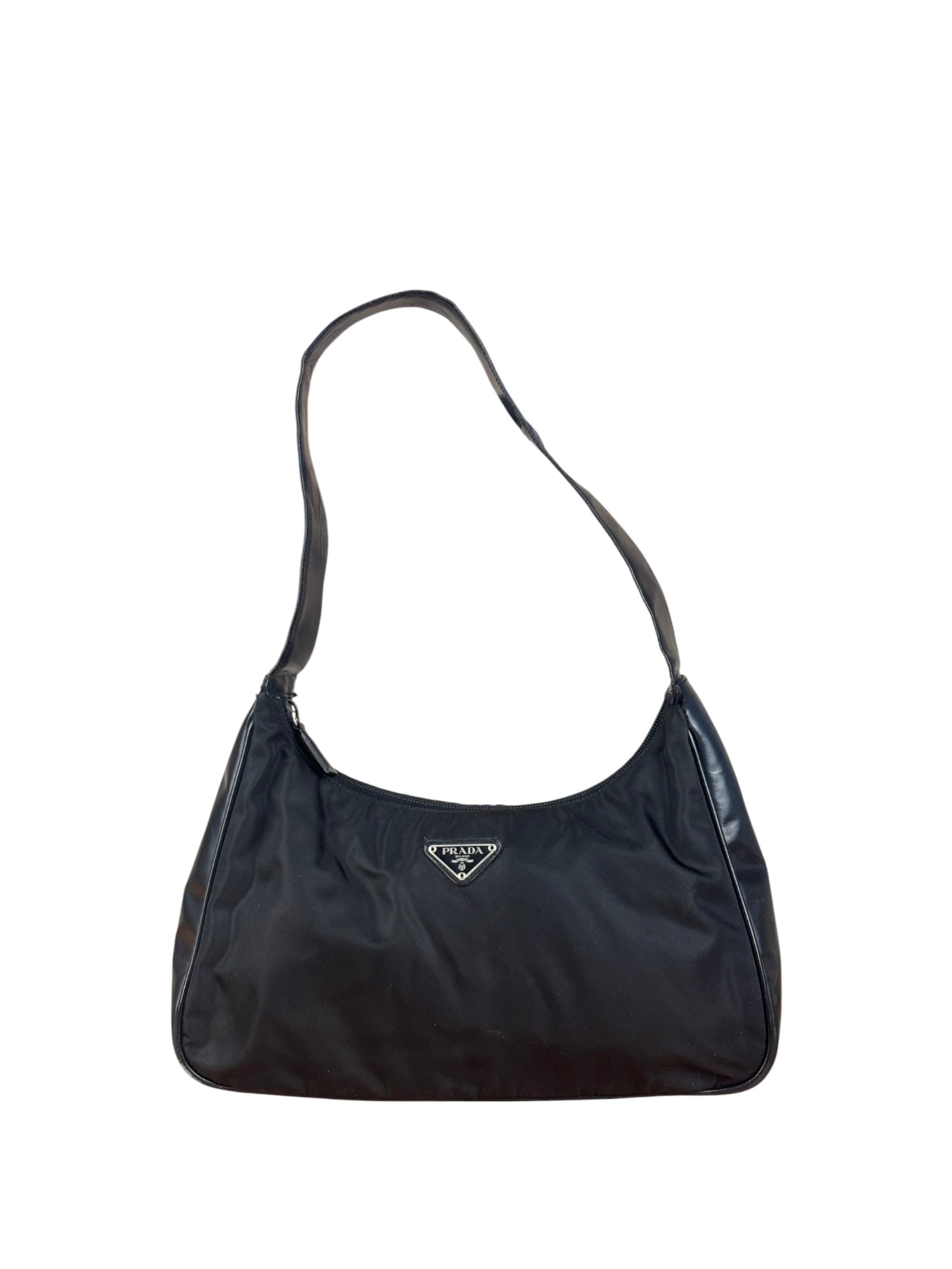 Prada Black Tessuto Nylon Leather Trim Hobo Bag