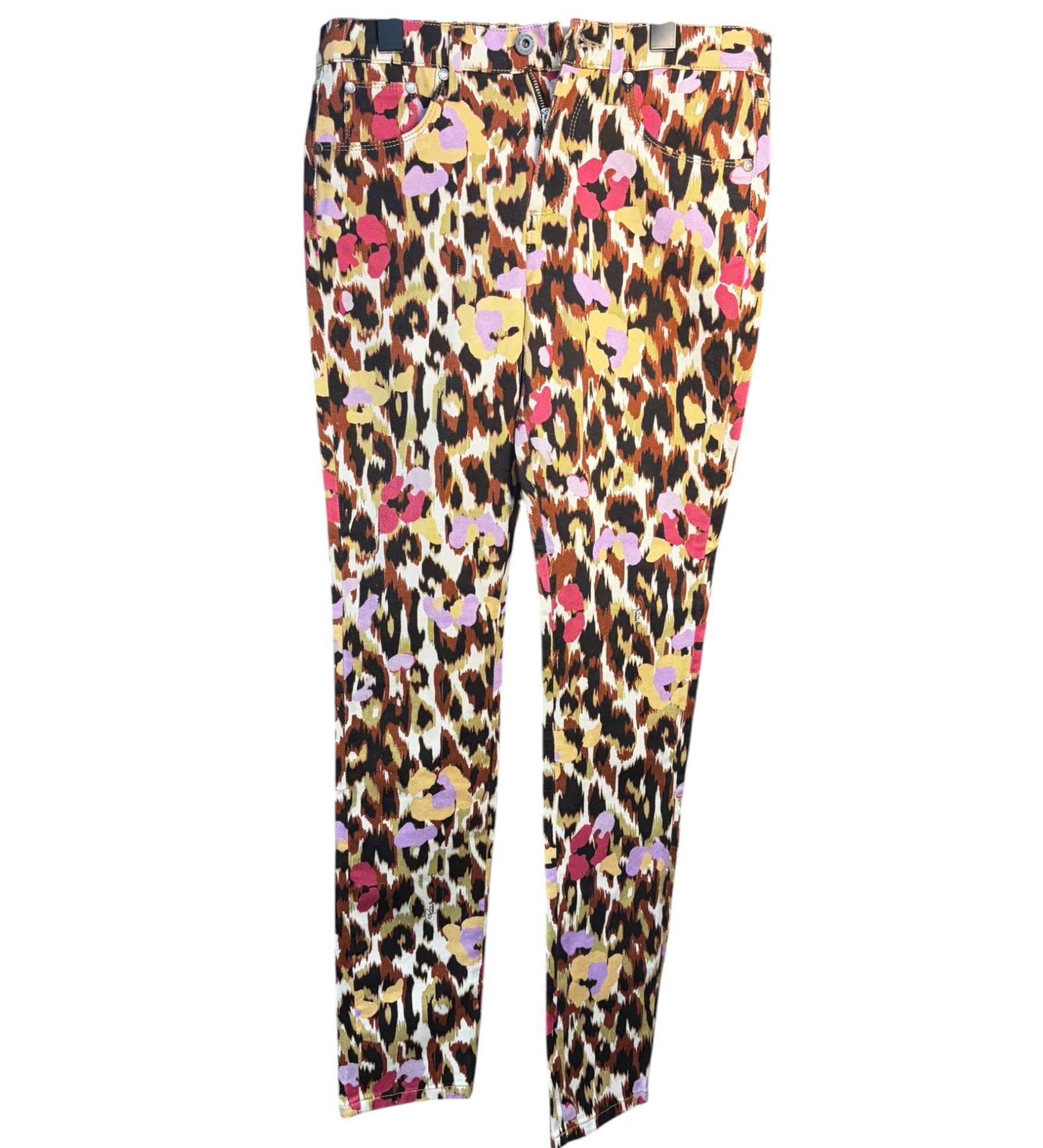 Roberto Cavalli Multicolored Animal-Print Denim Straight Pants