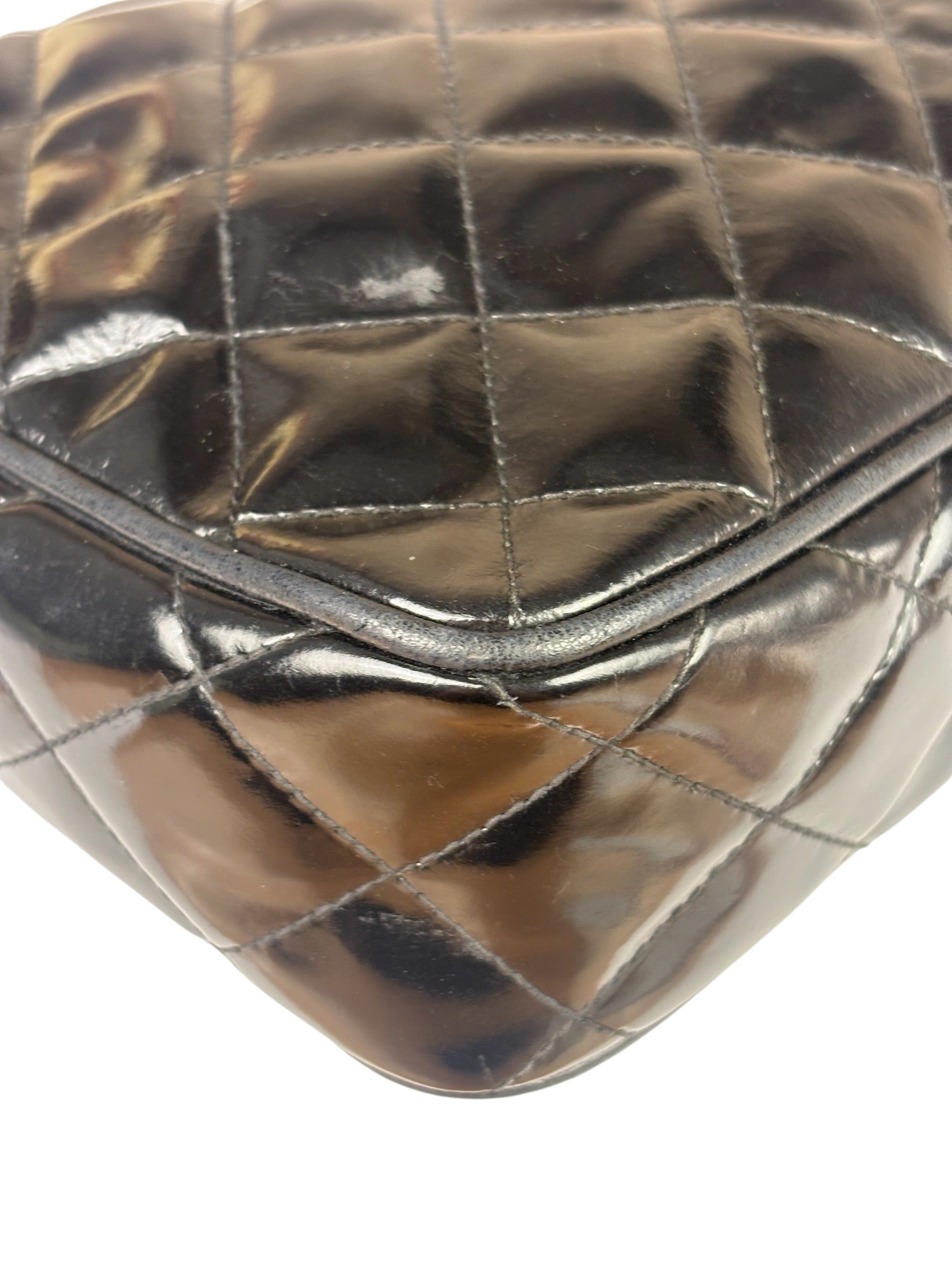 Chanel Black Quilted Patent Leather Camera Bag 1989