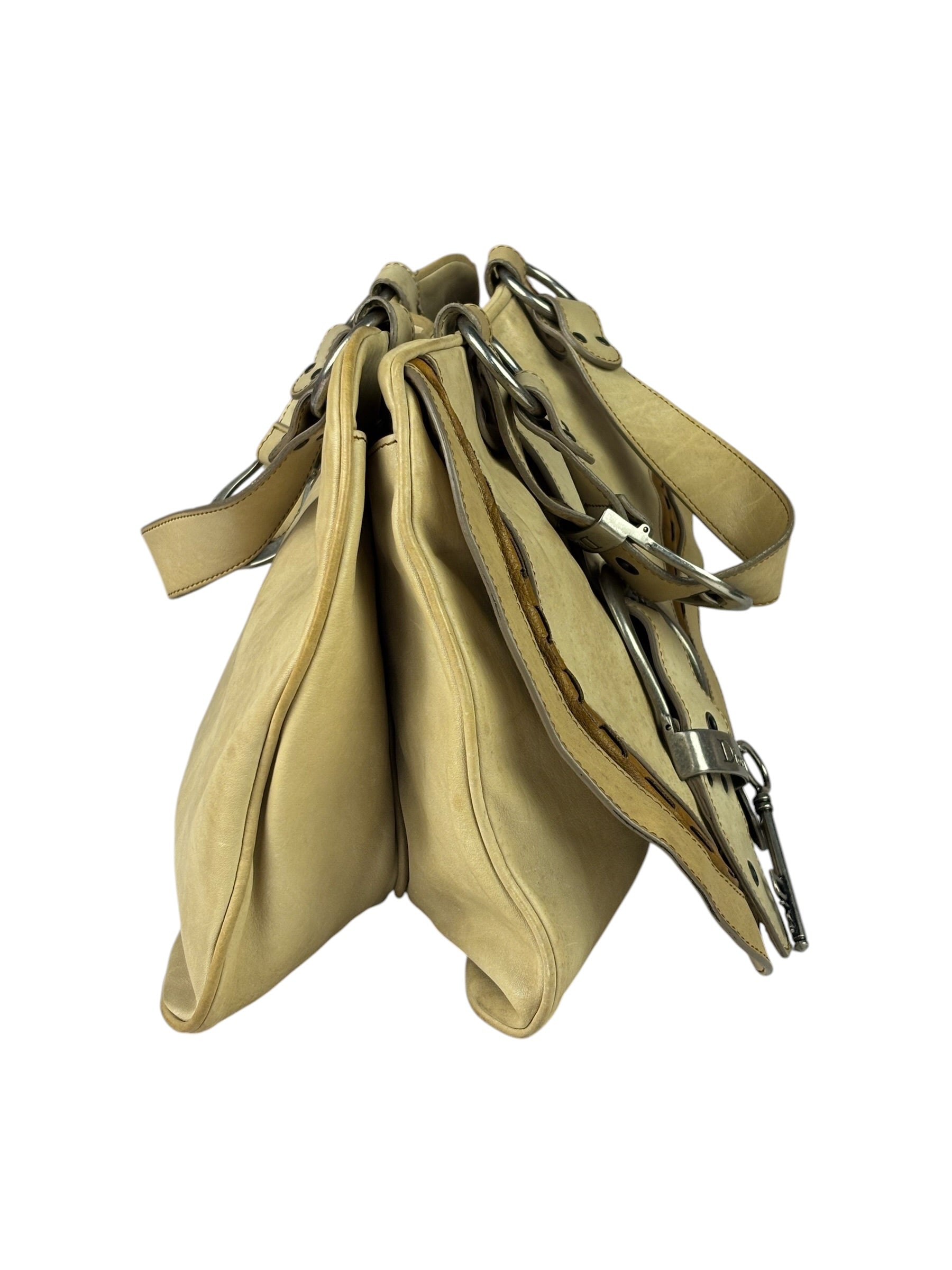 Christian Dior Beige Large Gaucho Double Saddle Shoulder Bag