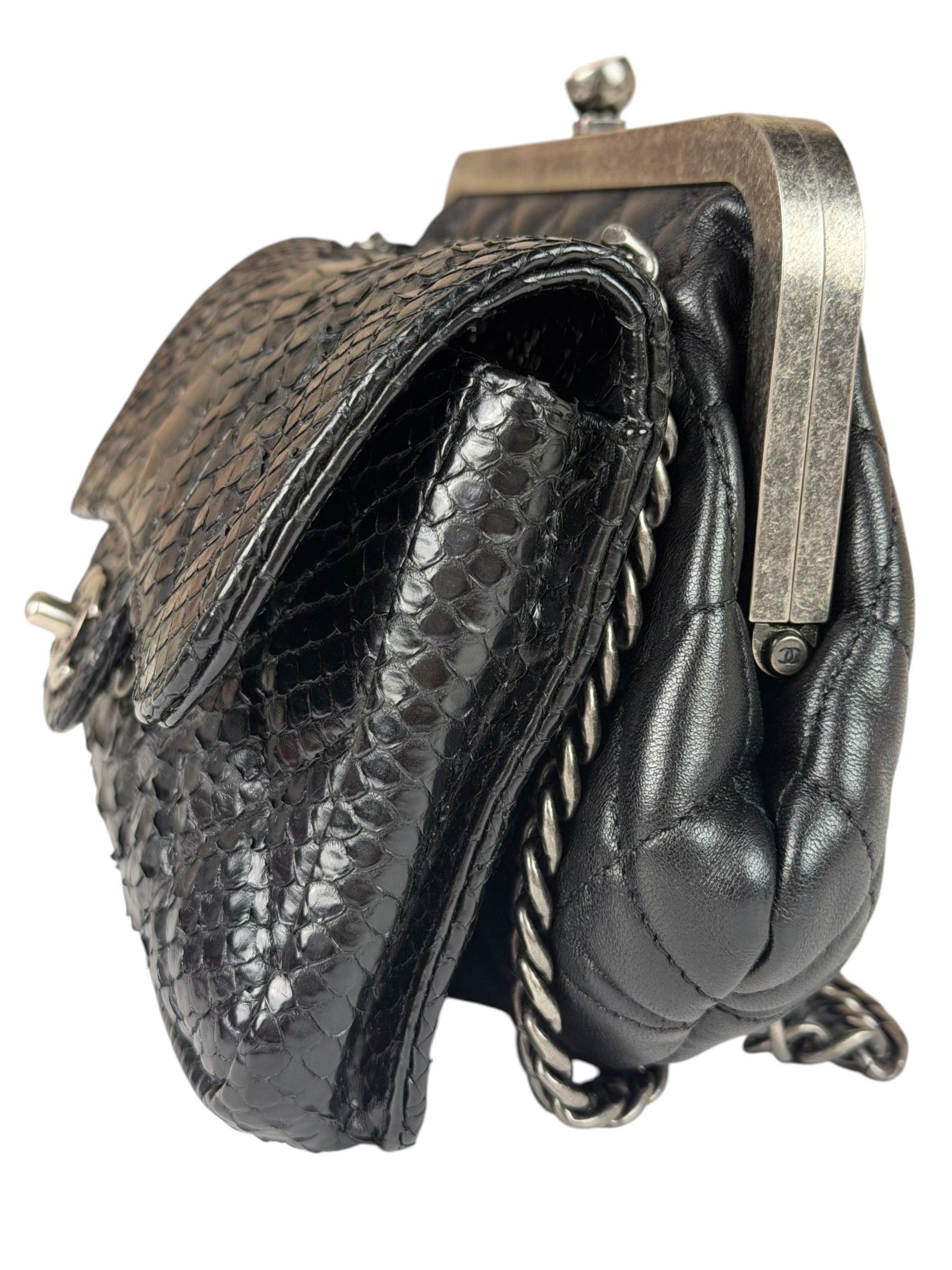Chanel Black Python Leather Kiss-Lock Flap Bag 2015