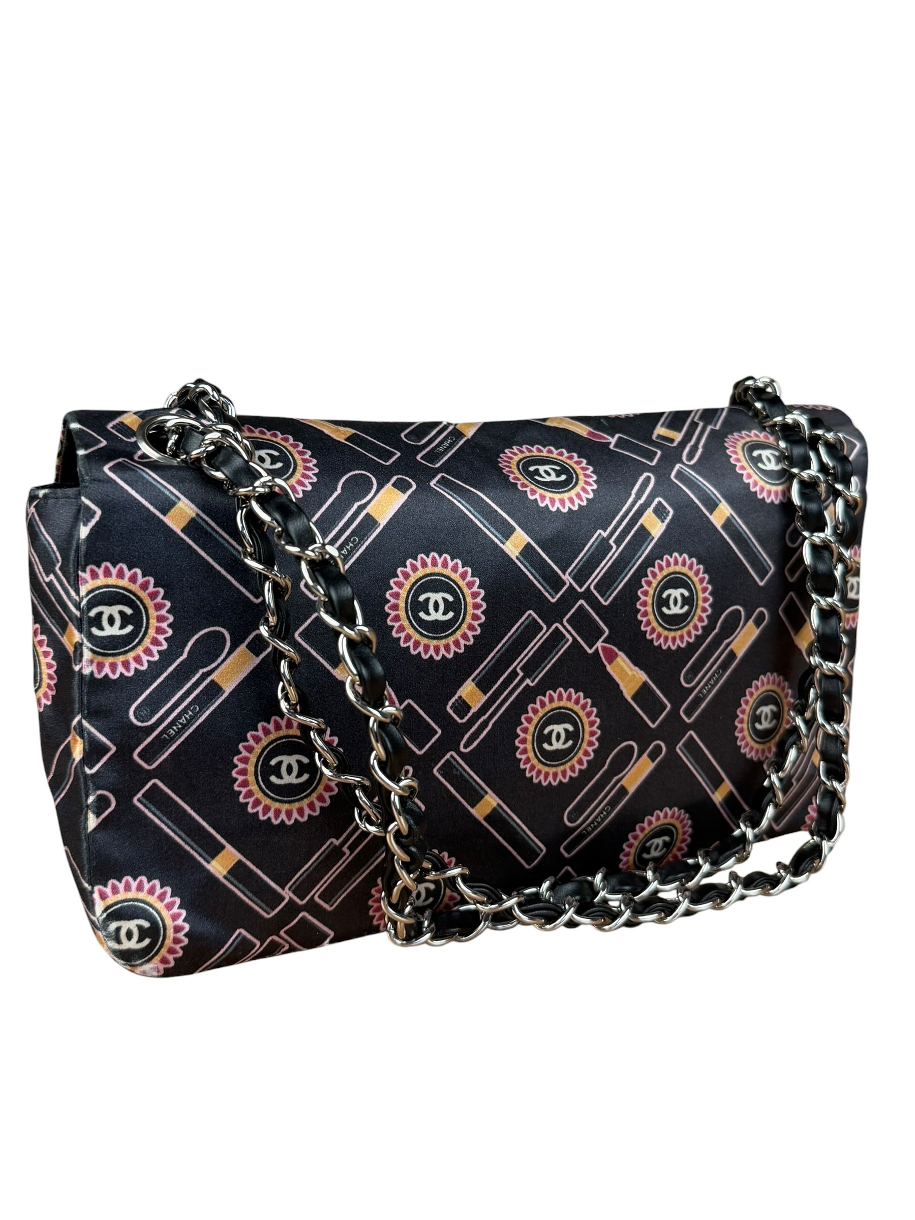 Chanel Lipstick Black Satin Single Flap Bag 2005