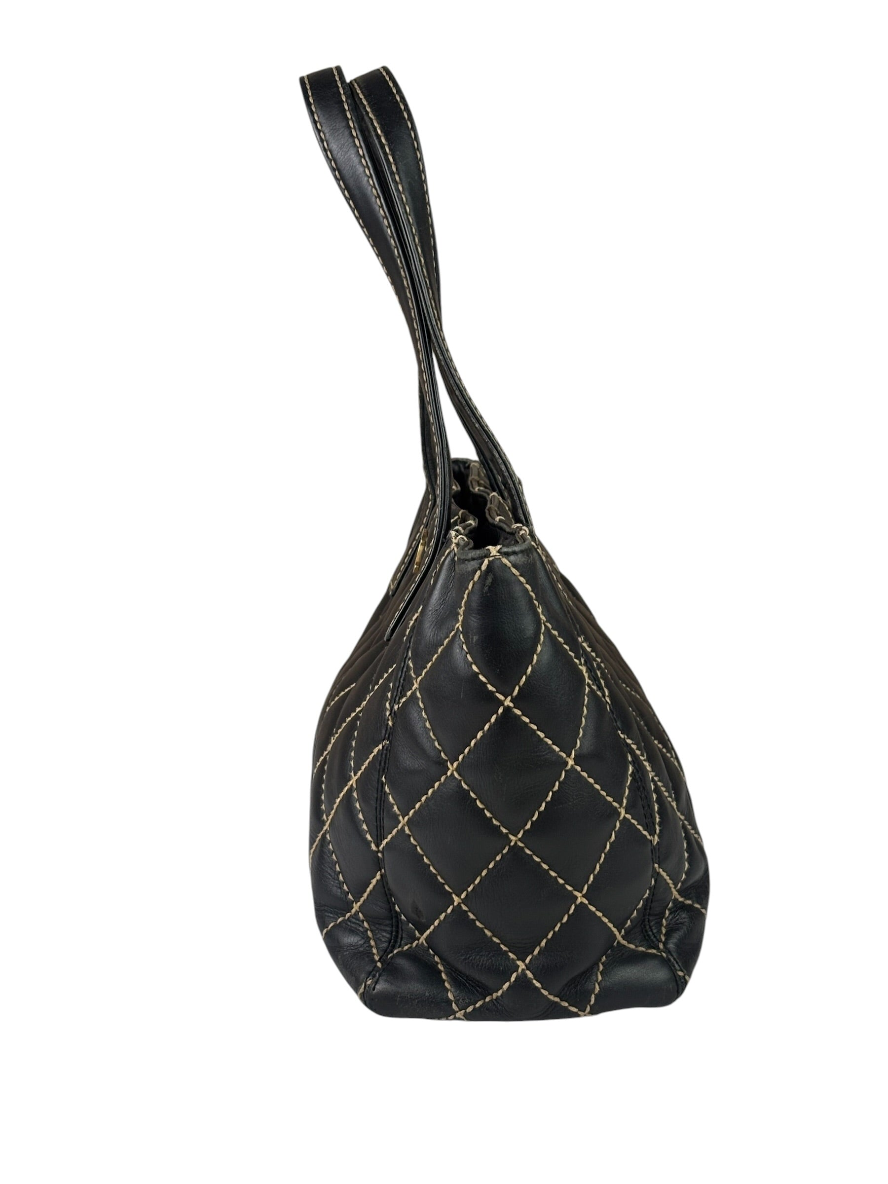 Chanel Black Leather Wild Stitch Surpique Tote 2005