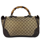 Gucci Brown Leather Trim GG Bamboo Handle Two-Way Bag