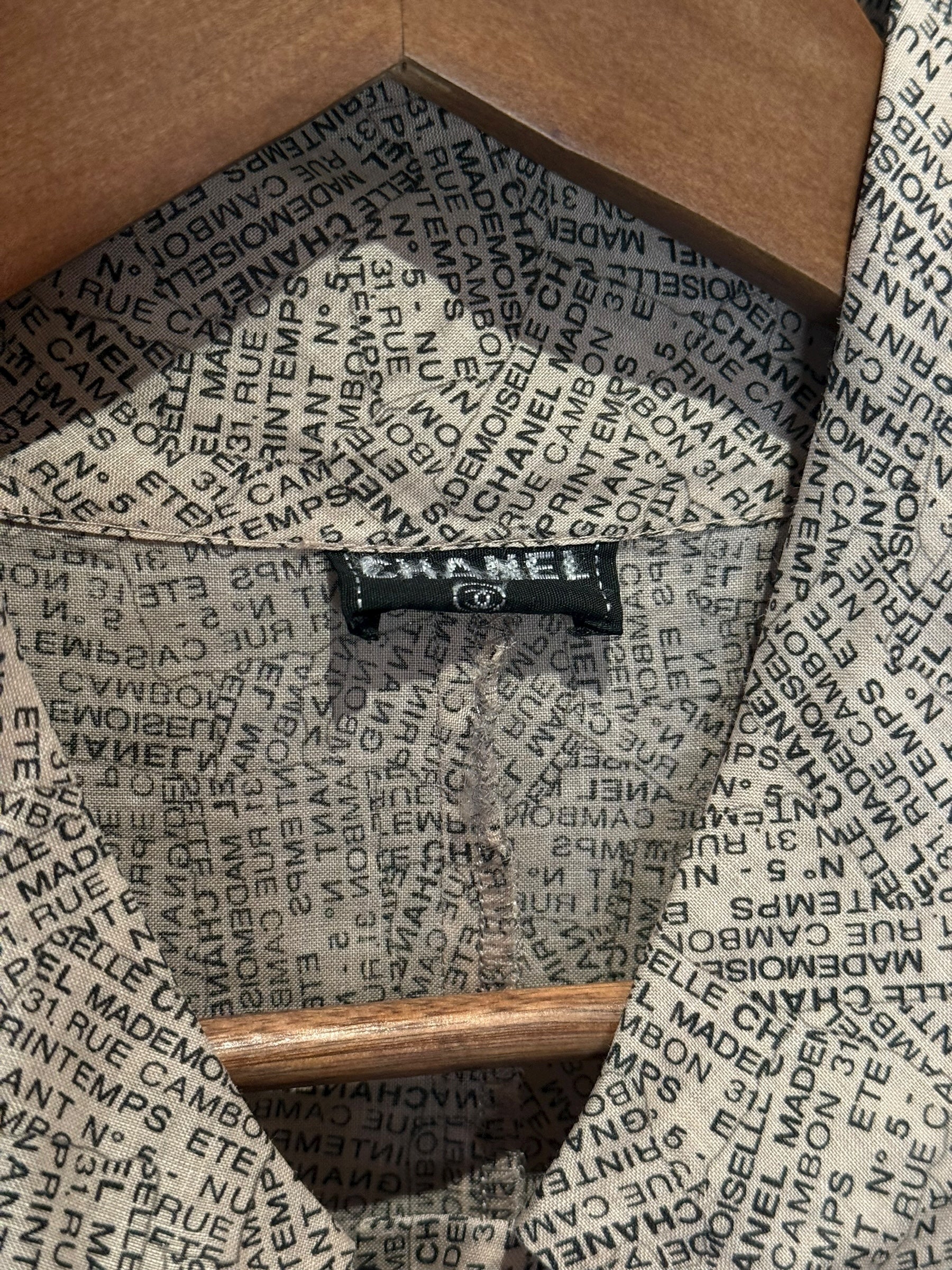 Chanel Newspaper Print Button Up Dress
