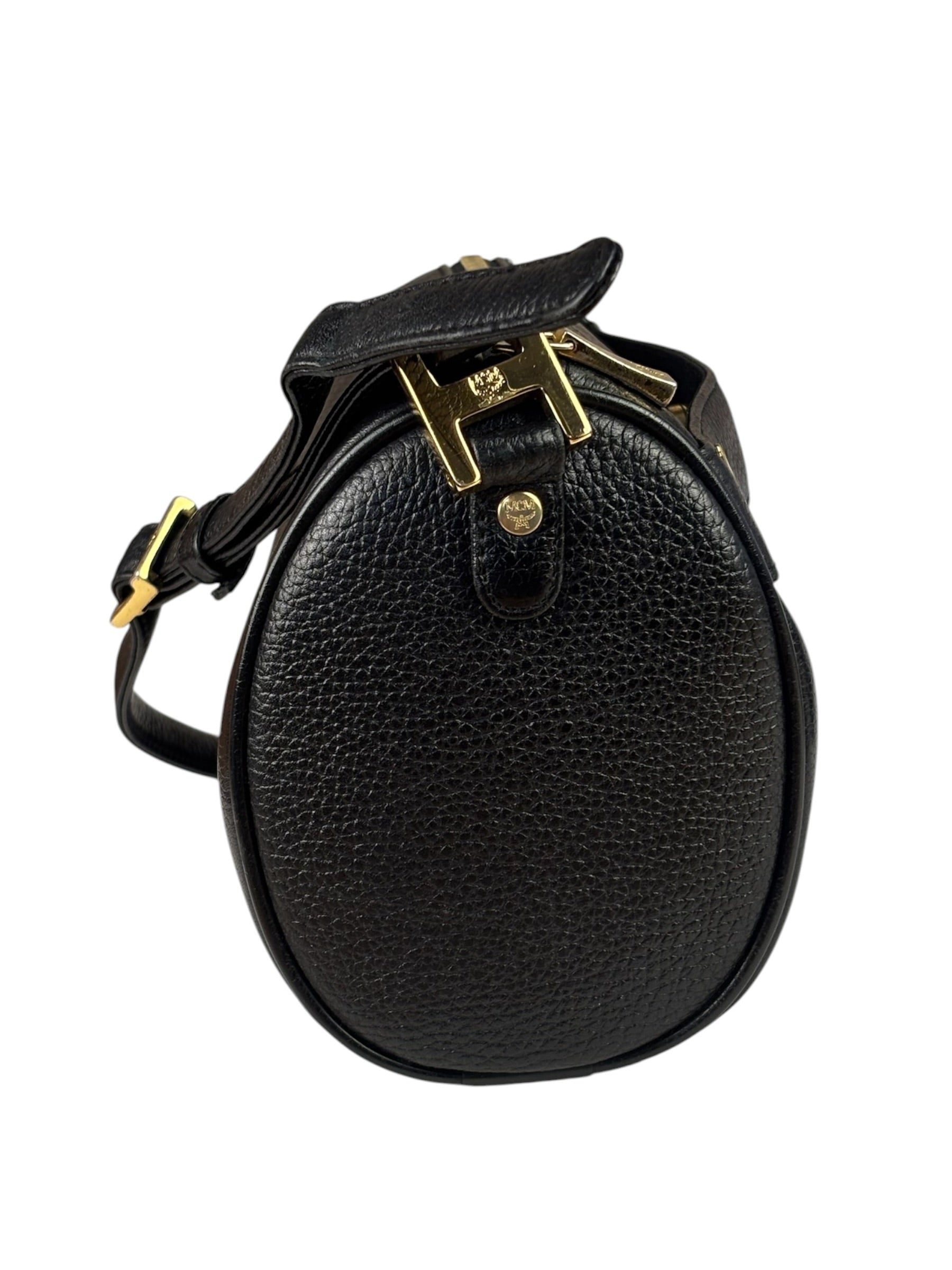 MCM Vintage Black Pebbled Leather Bowler Pochette
