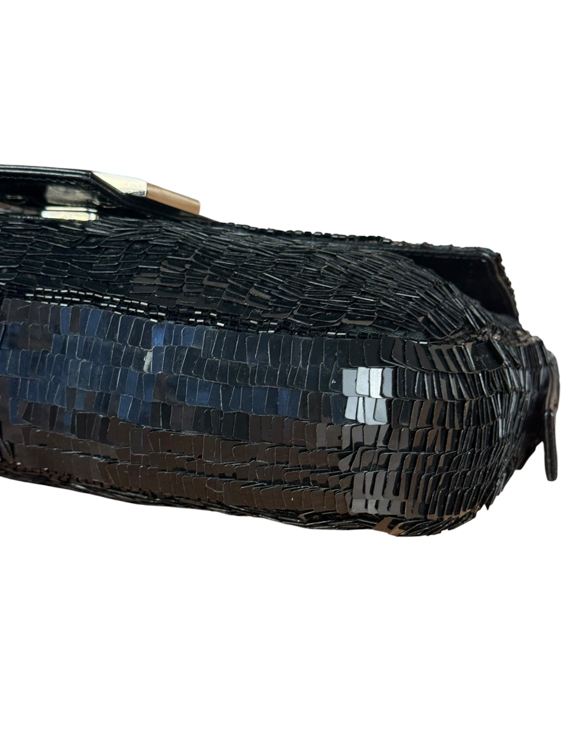 Fendi Vintage Black Sequin Baguette Shoulder Bag