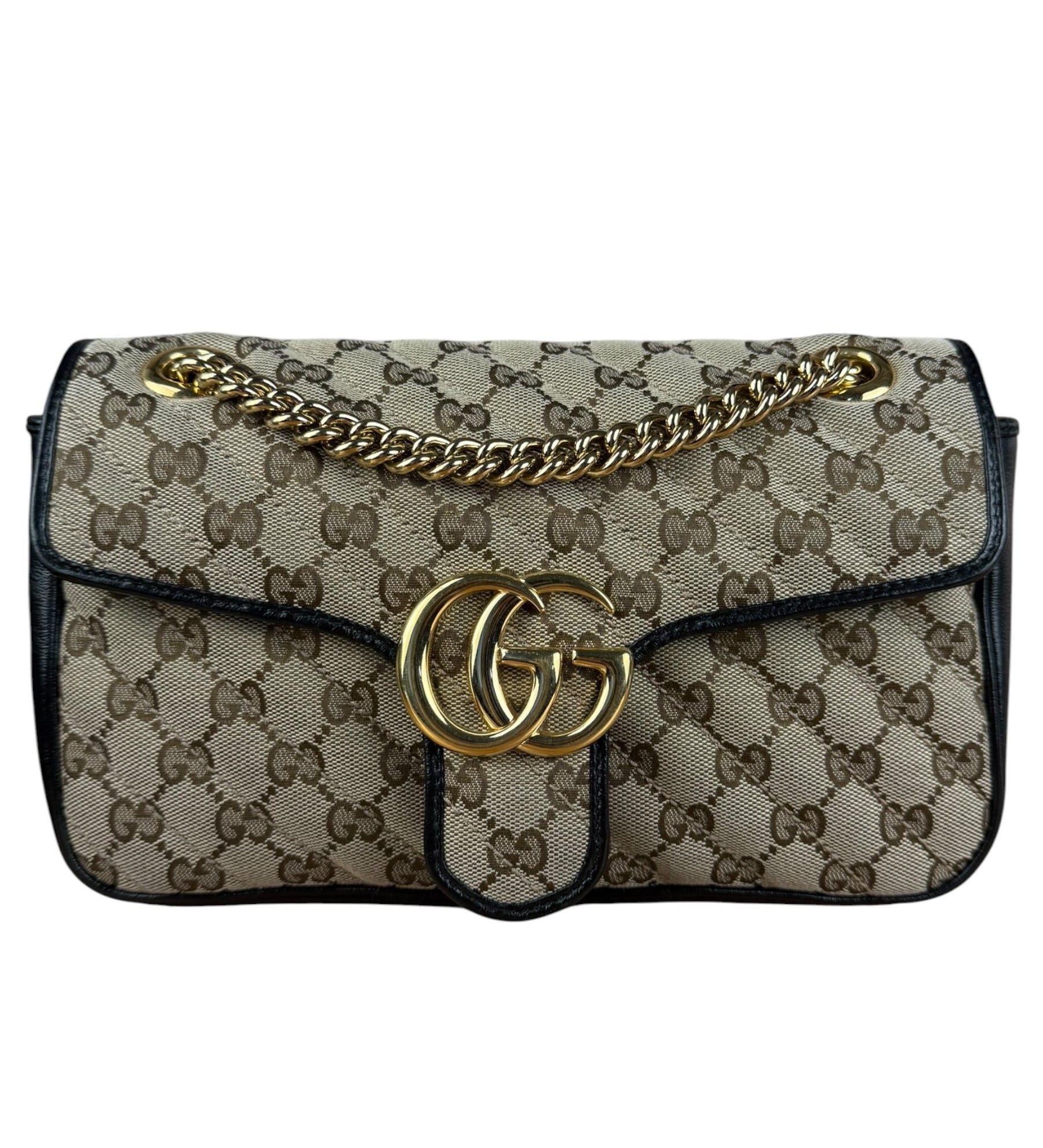 Gucci Beige/Black GG Marmont Shoulder Bag