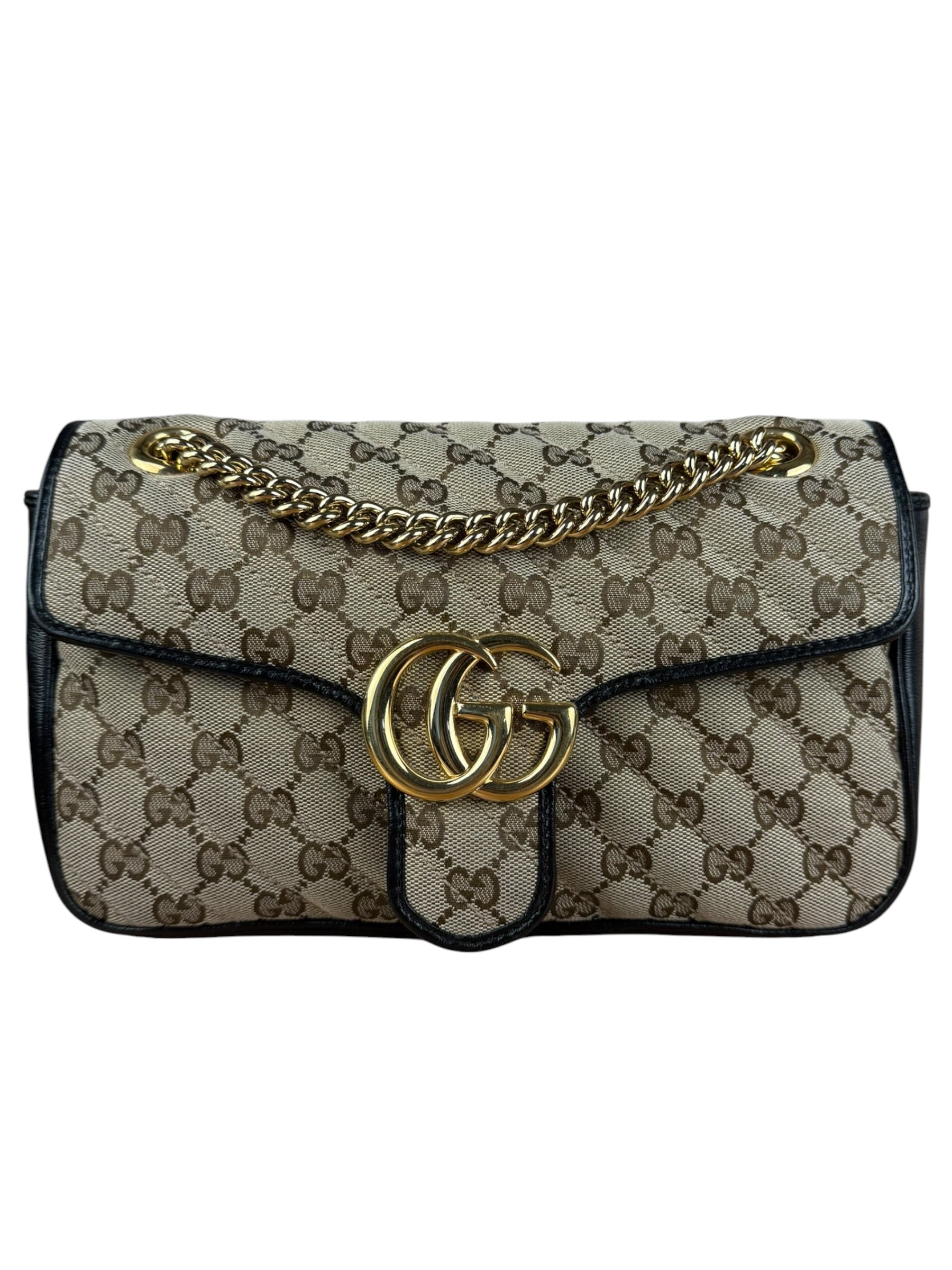 Gucci Beige/Black GG Marmont Shoulder Bag