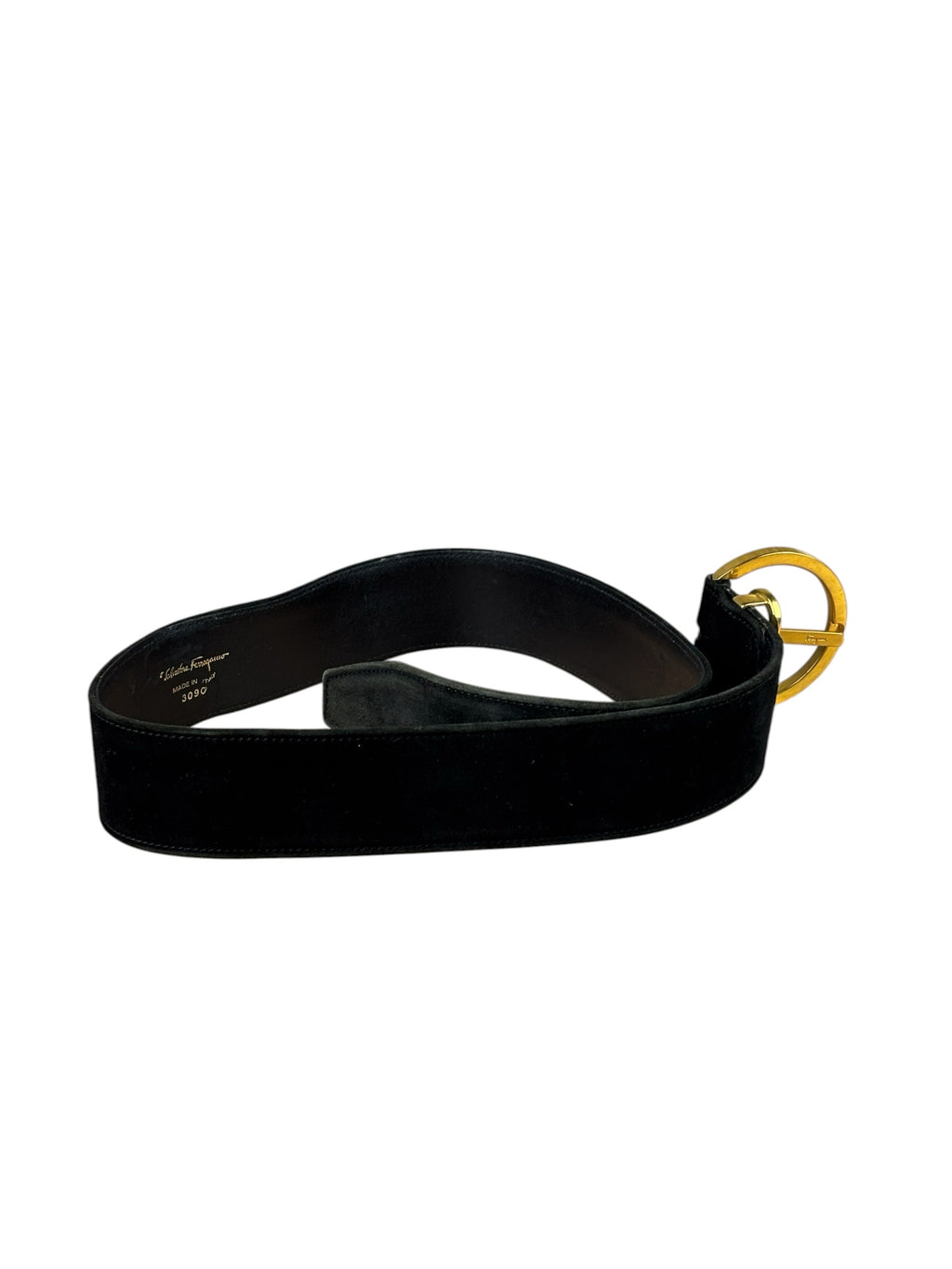 Salvatore Ferragamo Black Suede Gancini Buckle Belt