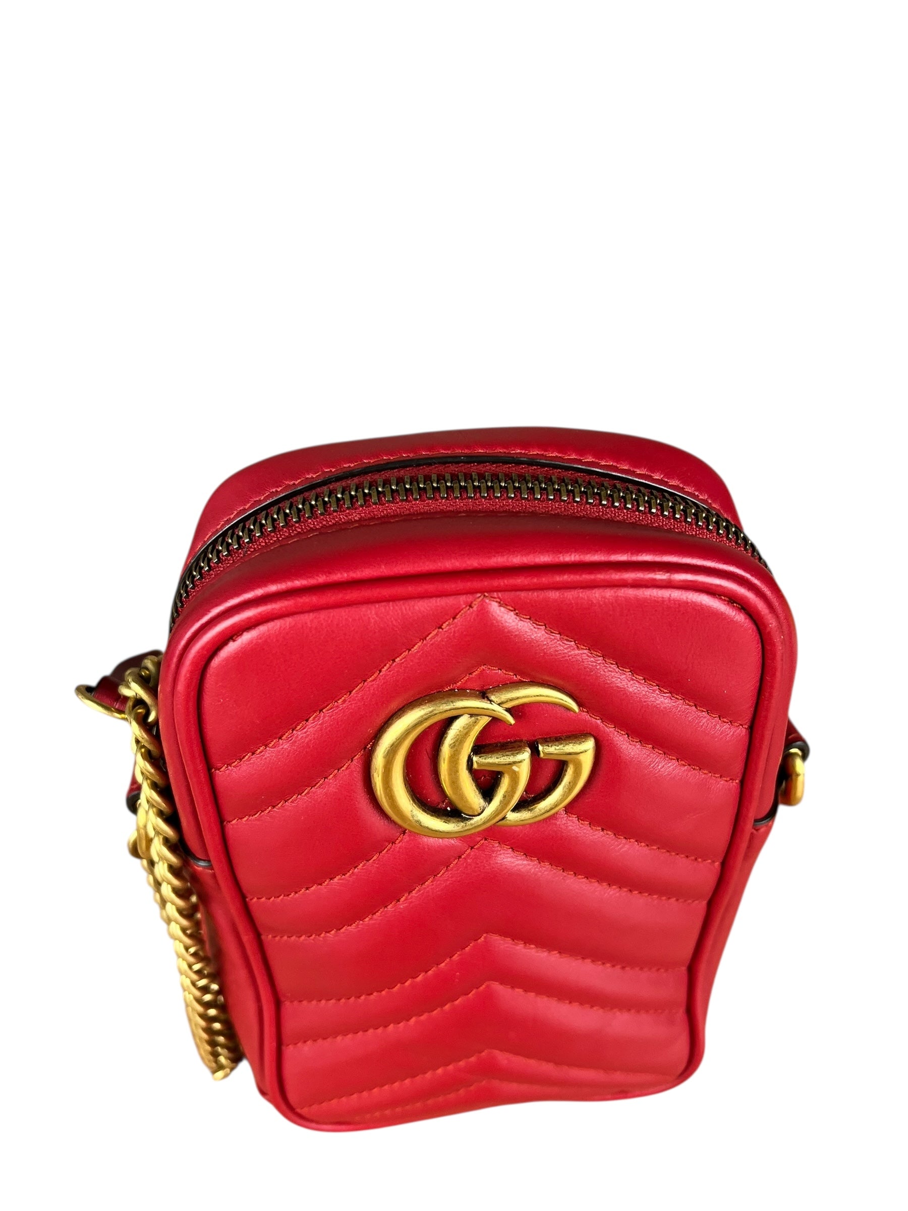 Gucci GG Marmont Vertical Phone Crossbody Bag Red