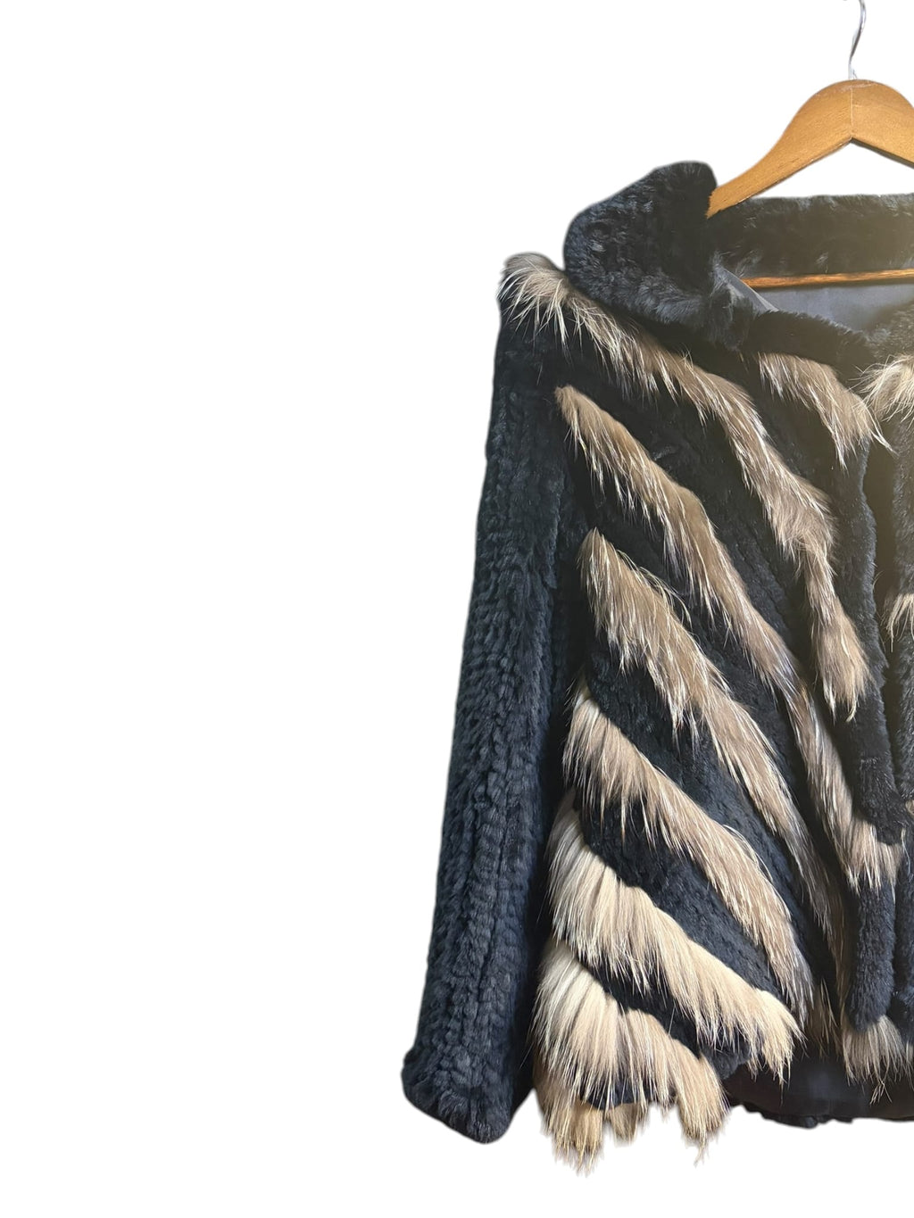 Vintage Black/Brown Fox Striped Fur Button Down Jacket