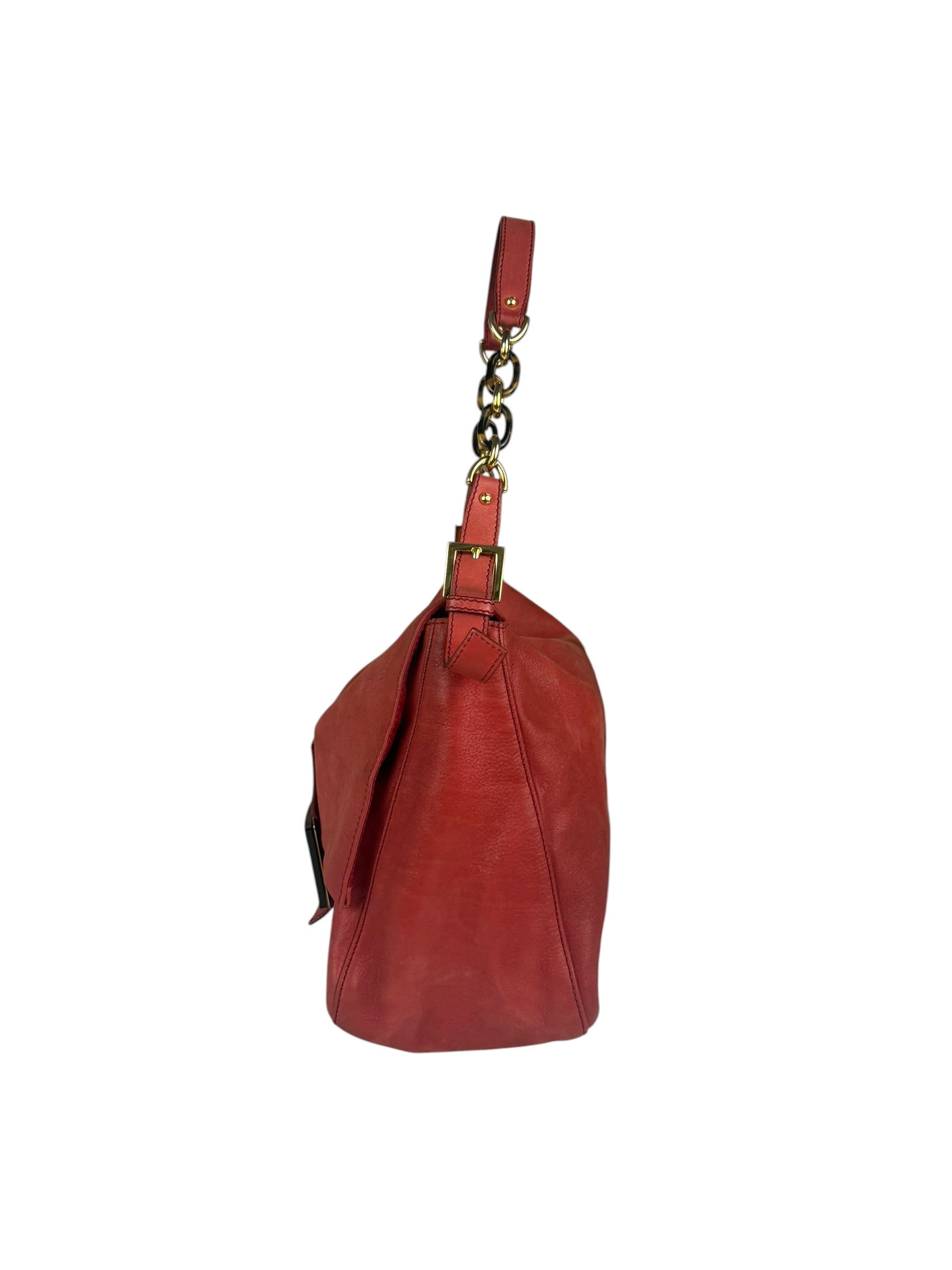 Fendi Red Leather Mamma Baguette Shoulder Bag