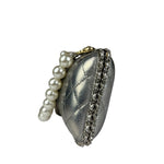 Chanel Metallic Silver Quilted Chain Around Clutch Shoulder Bag 2011