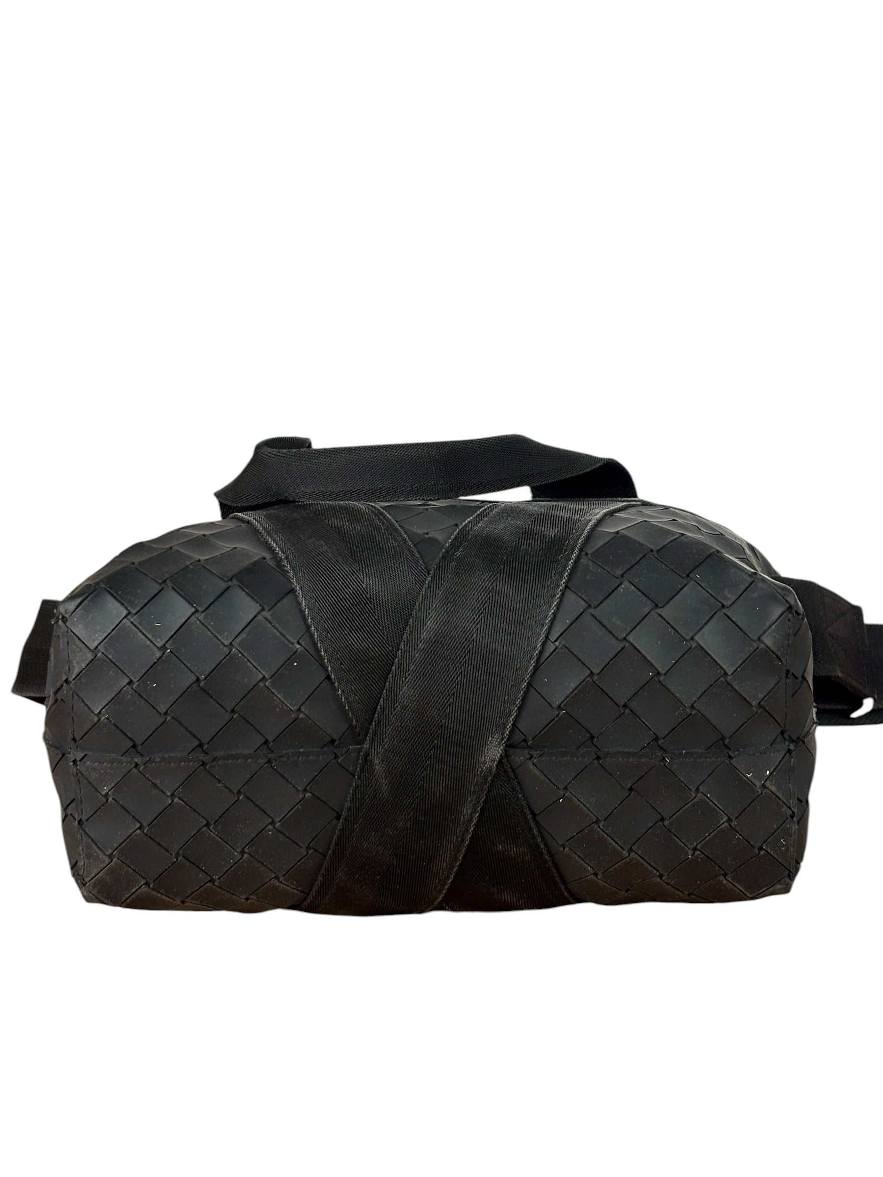 Bottega Veneta Black Rubber Intrecciato Messenger Bag