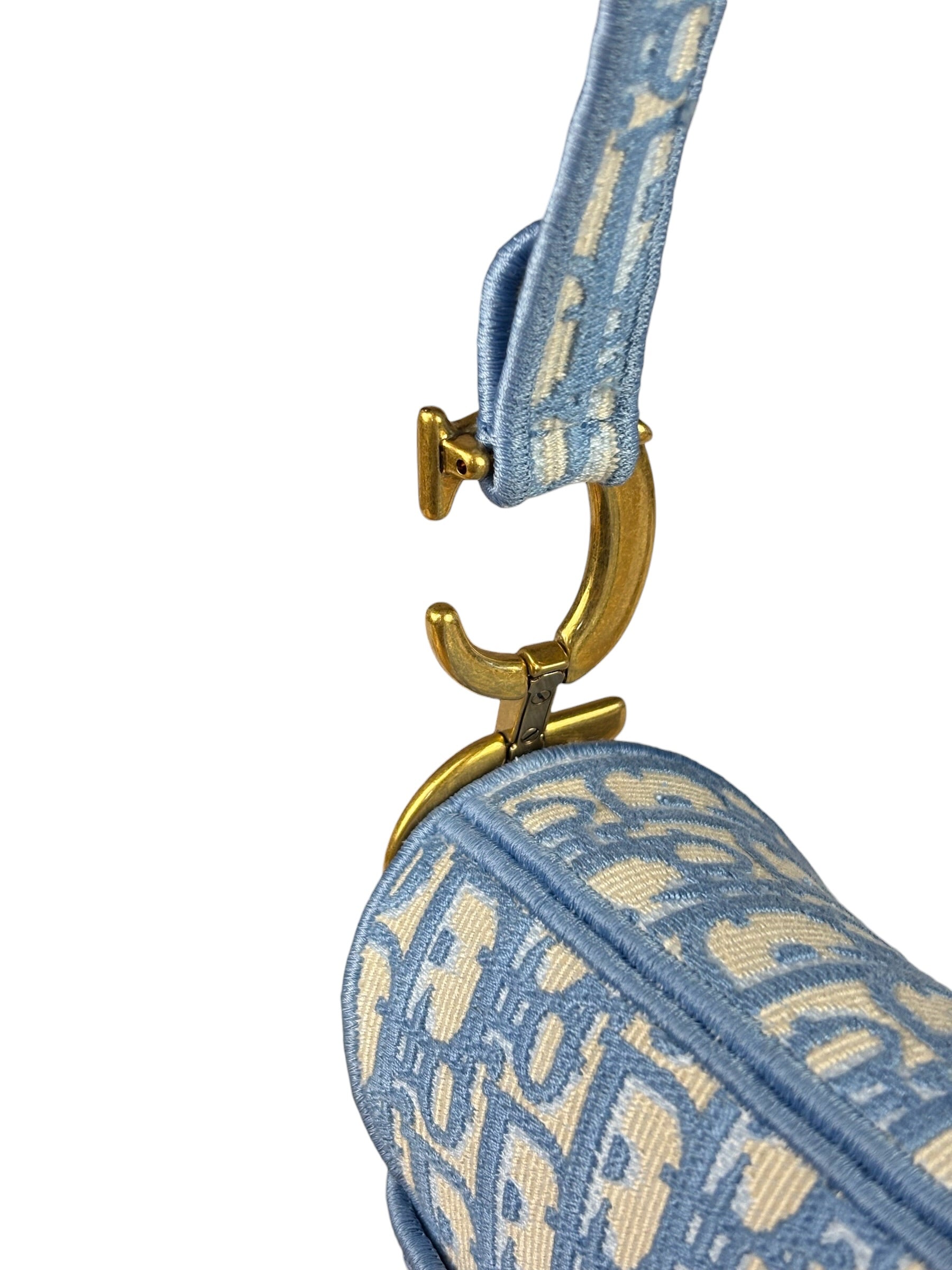 Christian Dior Blue/White Oblique Embroidered Saddle Bag
