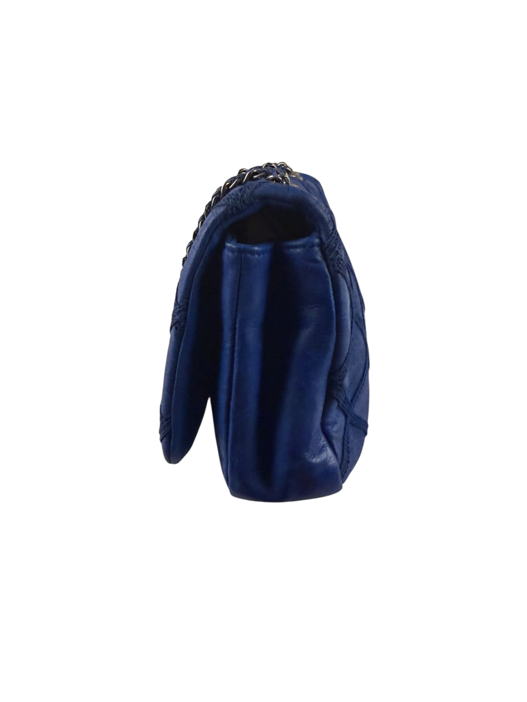 Chanel Blue Leather Diamond Stitch Iridescent Chain Flap Bag 2012