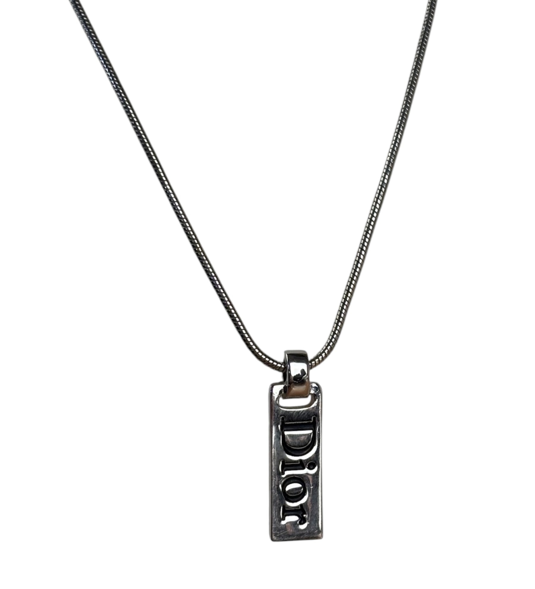 Christian Dior Vintage Logo Plate Pendant Necklace