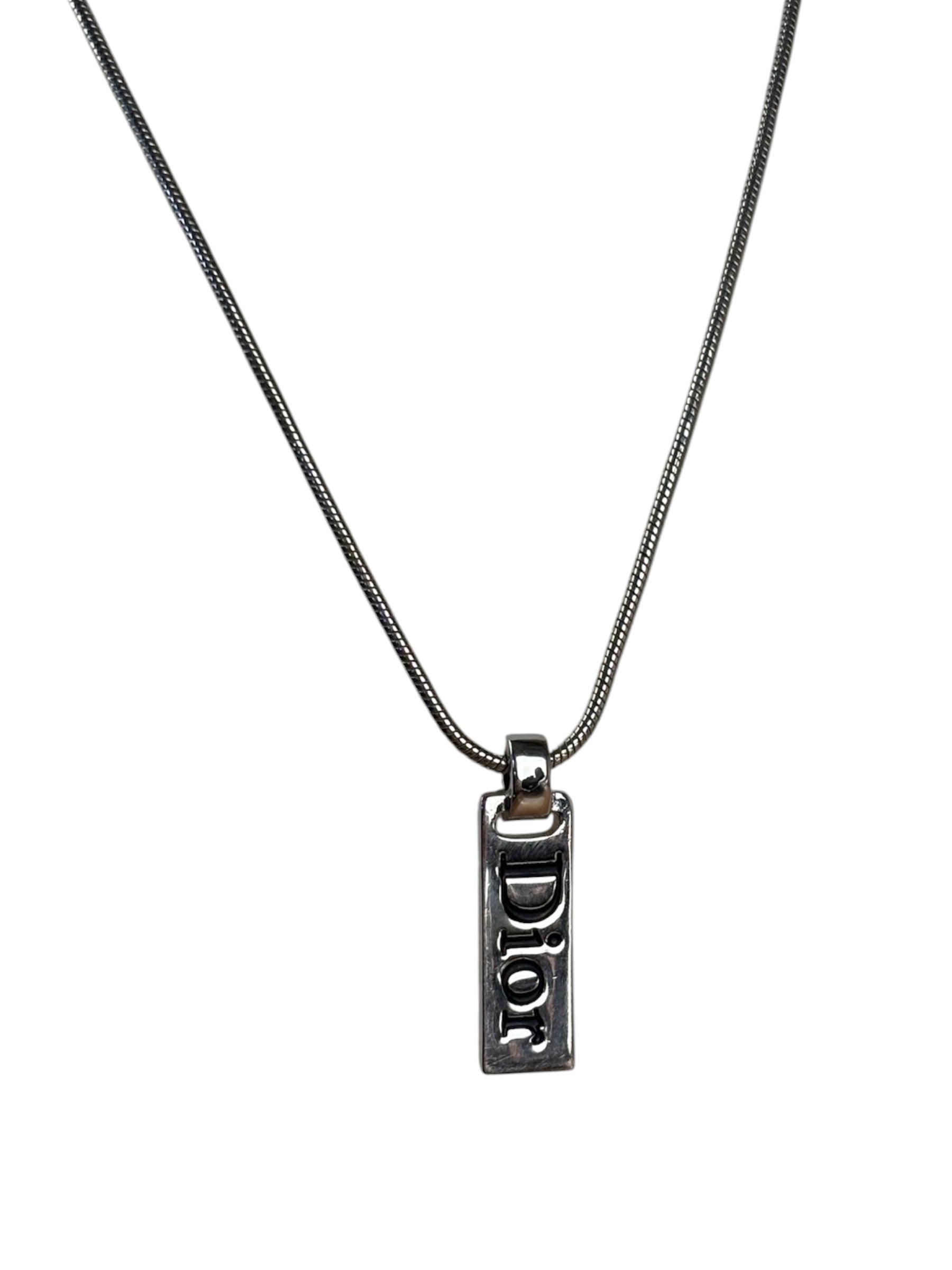 Christian Dior Vintage Logo Plate Pendant Necklace