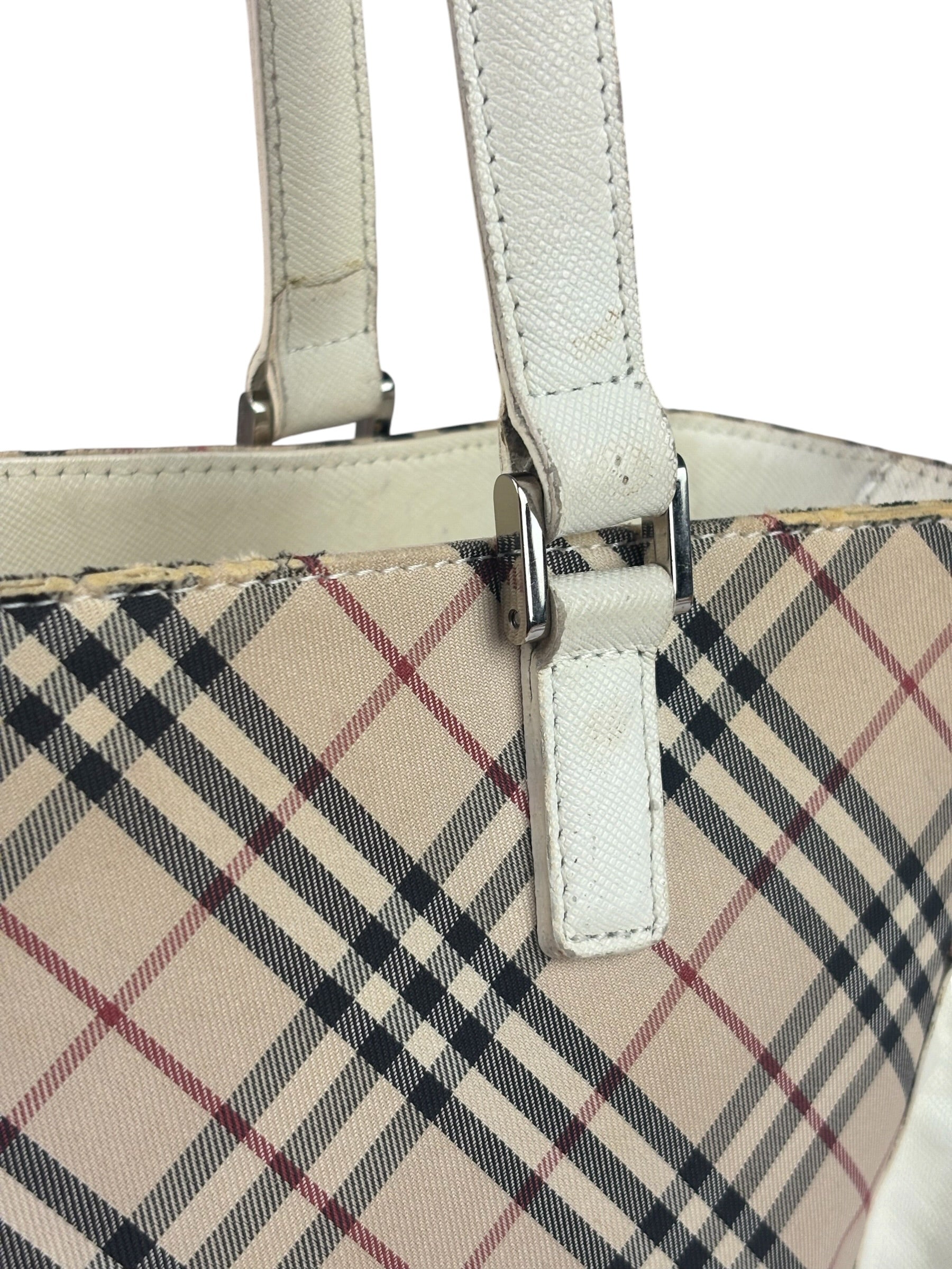 Burberry White Leather Trim Nova Check Shoulder Bag