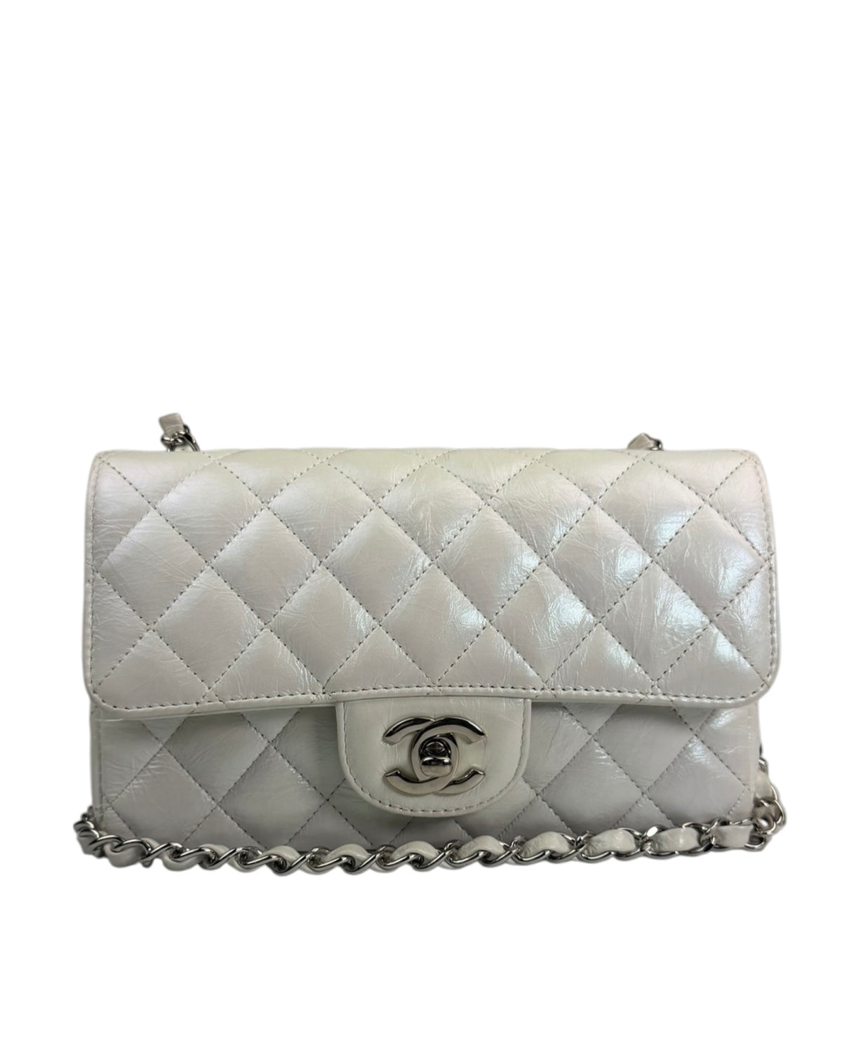 Chanel Metallic White Quilted Calfskin Small Flap Bag 2021