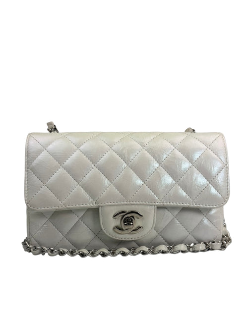 Chanel Metallic White Quilted Calfskin Small Flap Bag 2021