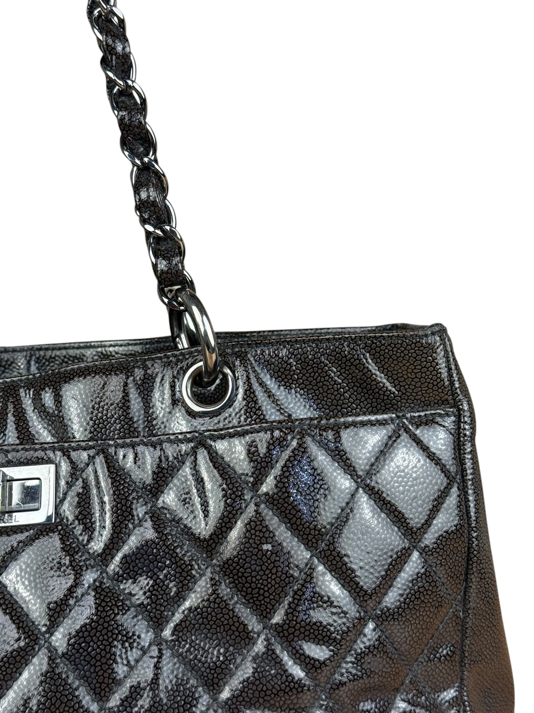Chanel Black/Grey Textured Patent 2.55 Reissue Chain Tote
