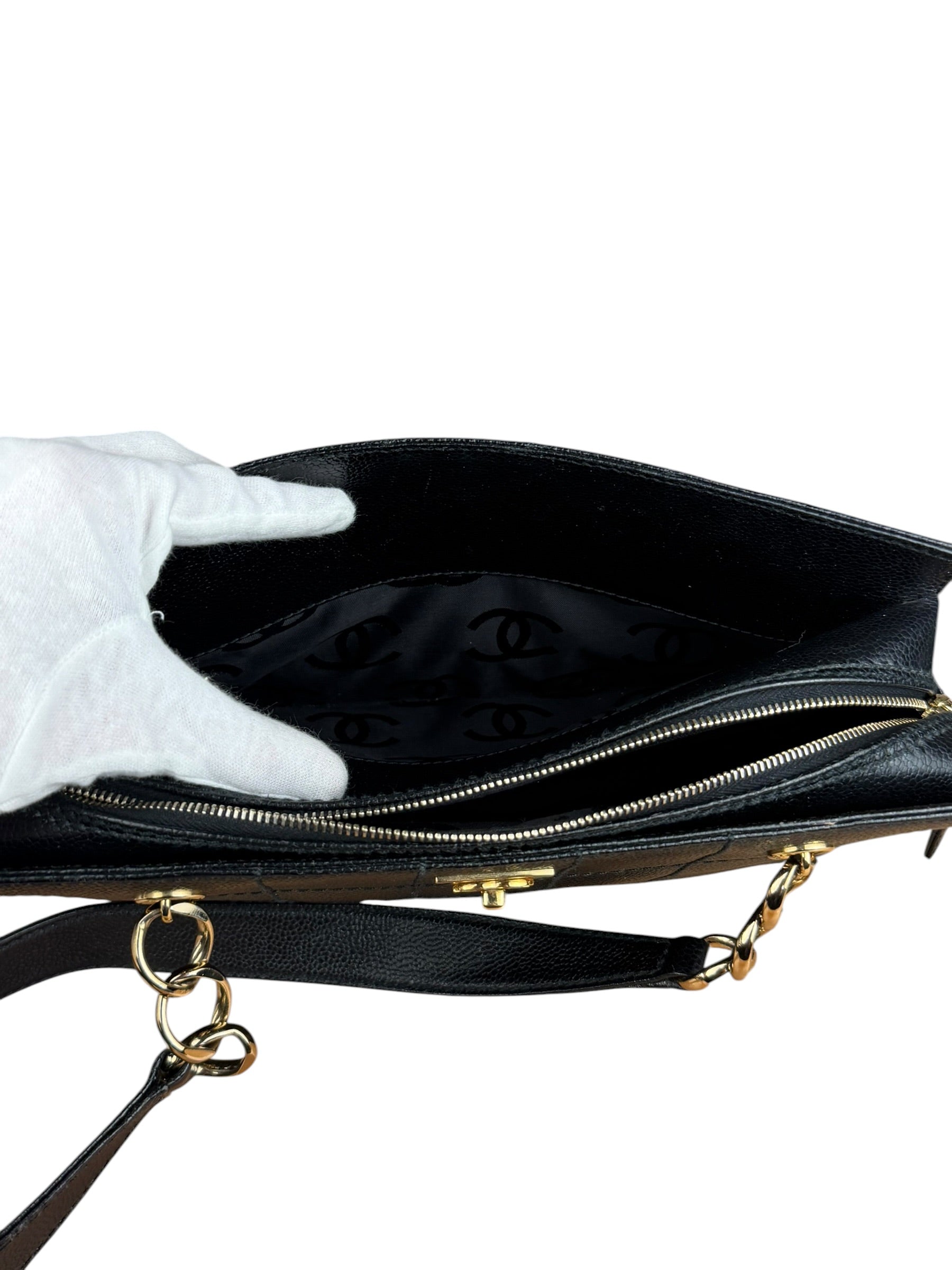 Chanel Black Choco Bar Stitch Caviar Chain Tote 2002