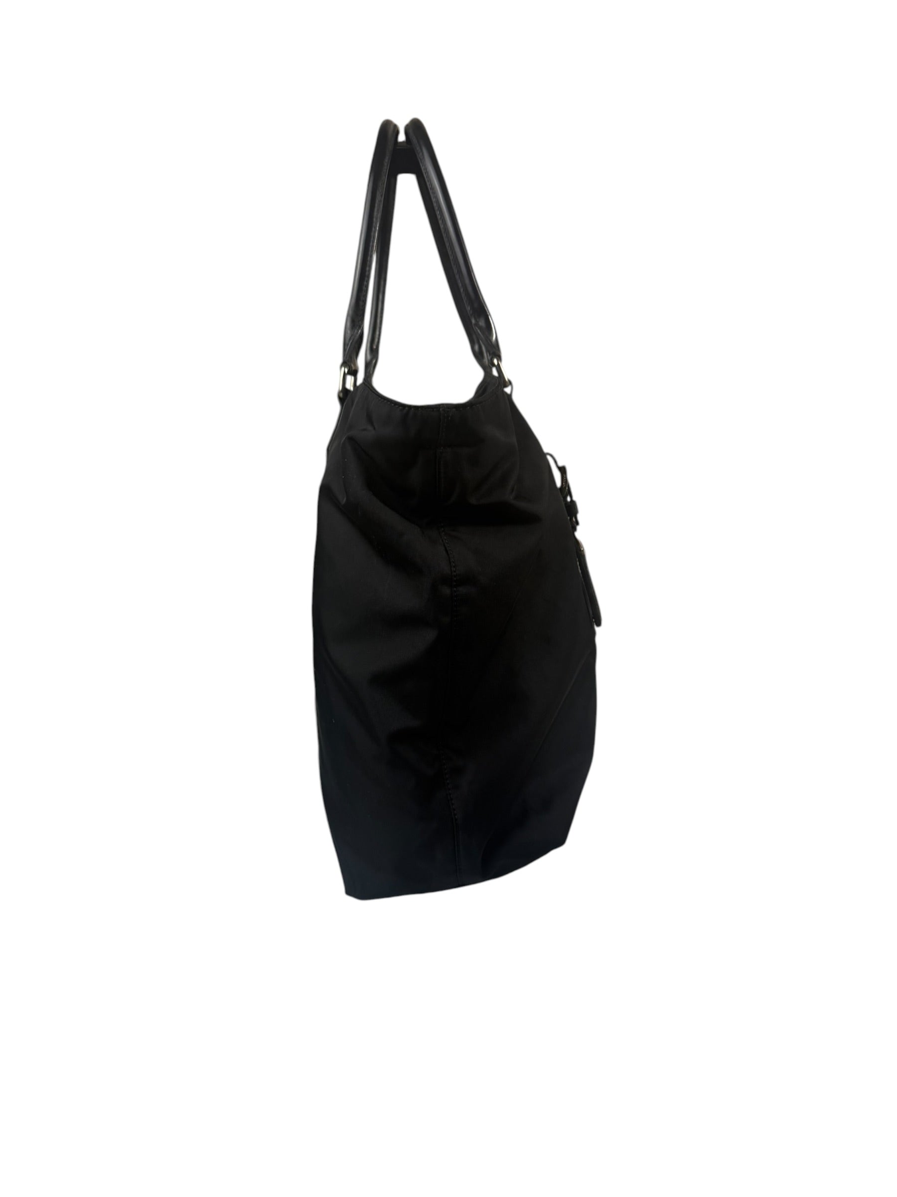 Prada Black Tessuto Nylon Leather Trim Tote Bag