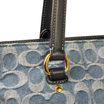 Coach Blue Leather Trim/Denim Signature Station Shoulder Bag